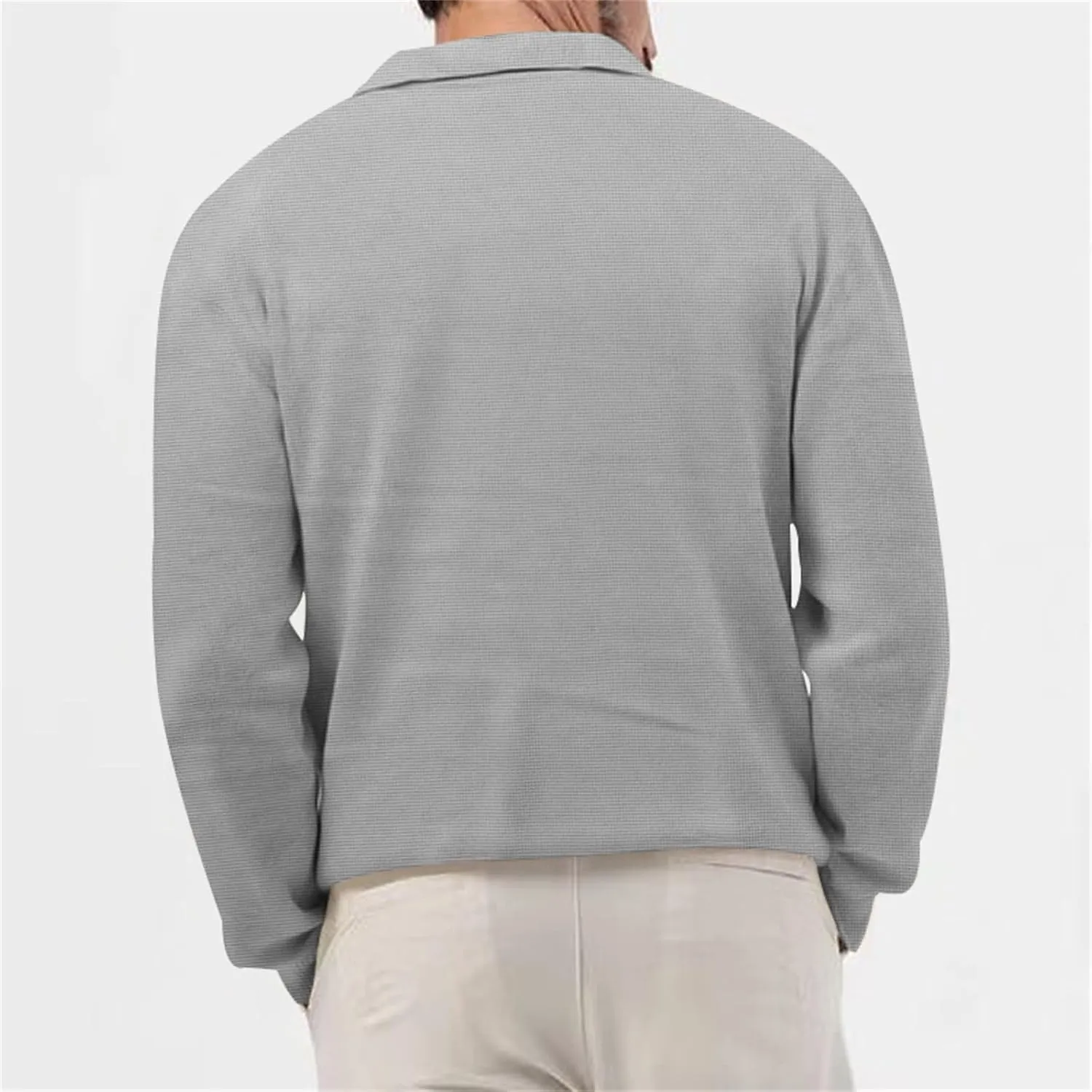 Mens Waffle Polo Shirt Long Sleeve V Neck Casual Slim Fit Collared Golf T-Shirts Thermal Textured Pullover Tops