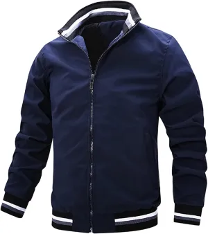 Mens Windproof Bomber Jacket Full Zip Lightweight Windbreaker Jackets Big and Tall Baseball Jacket Stylsih Golf Jacket