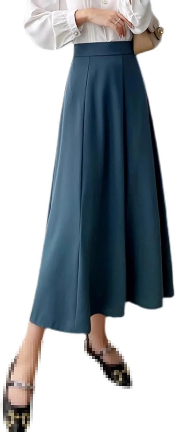 Mid-Length high-Waist Flared A-line Skirt for Women,Spring Autumn