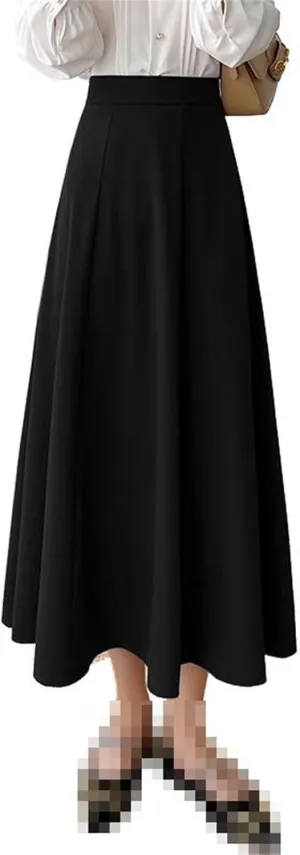 Mid-Length high-Waist Flared A-line Skirt for Women,Spring Autumn