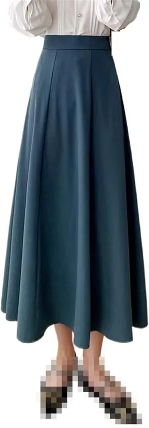 Mid-Length high-Waist Flared A-line Skirt for Women,Spring Autumn