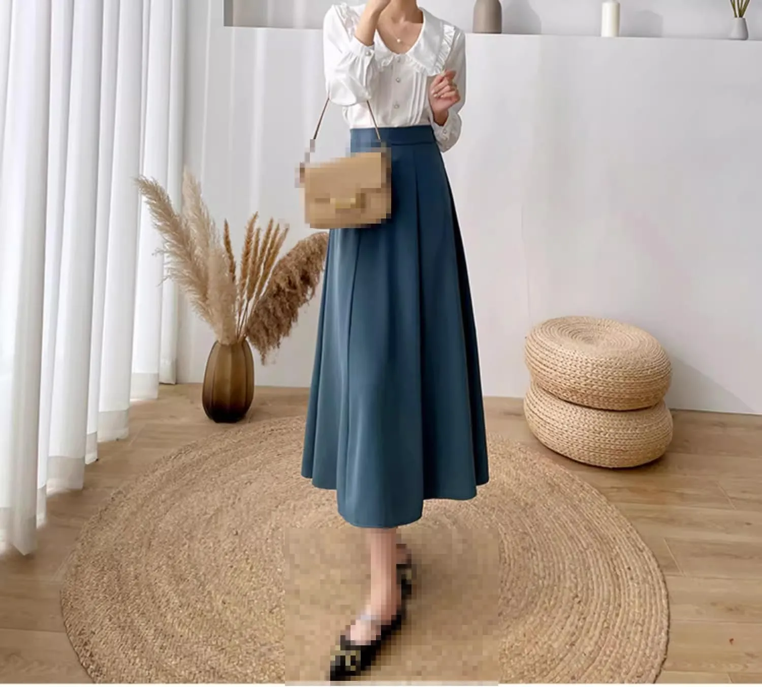 Mid-Length high-Waist Flared A-line Skirt for Women,Spring Autumn