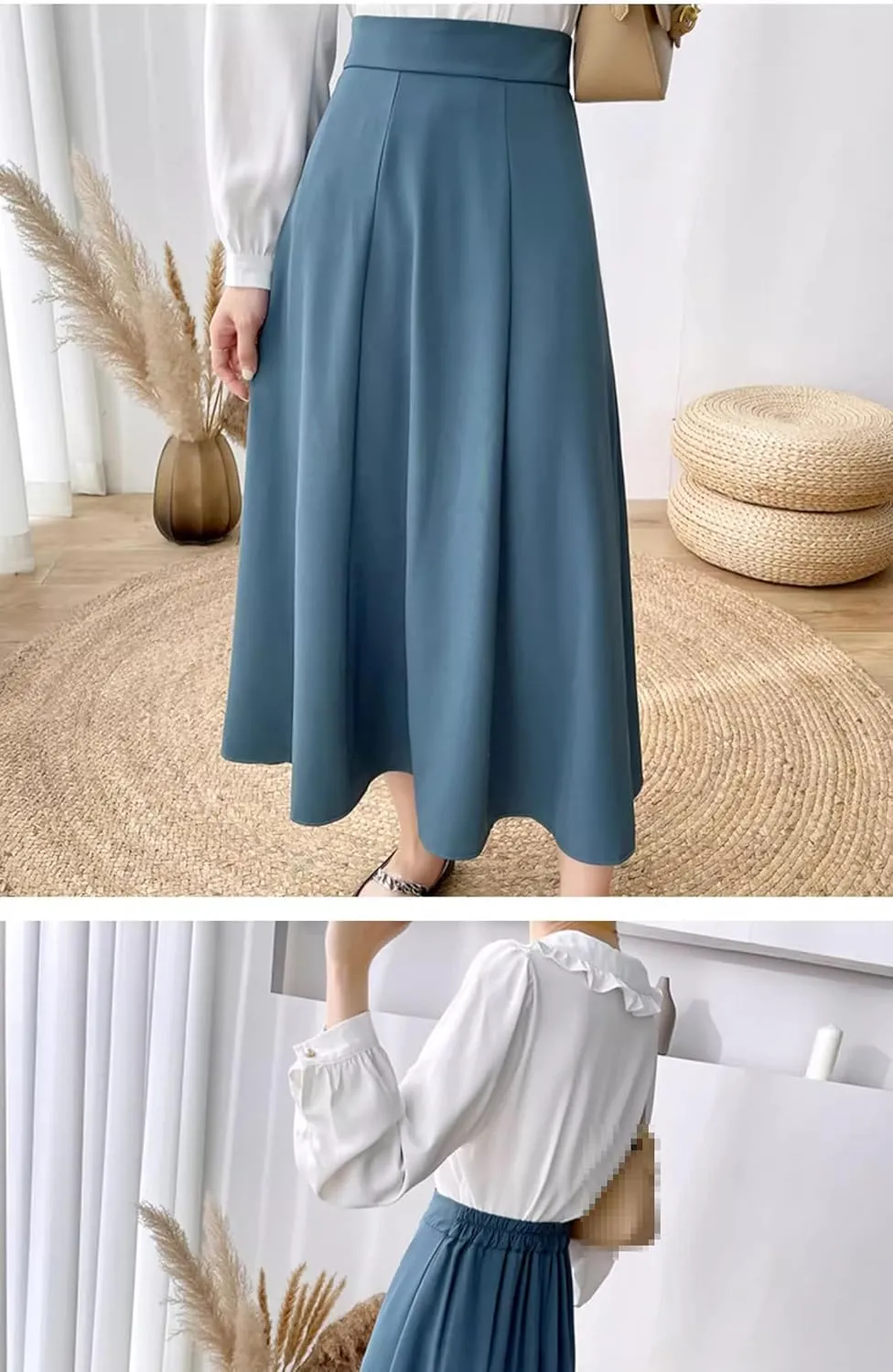 Mid-Length high-Waist Flared A-line Skirt for Women,Spring Autumn