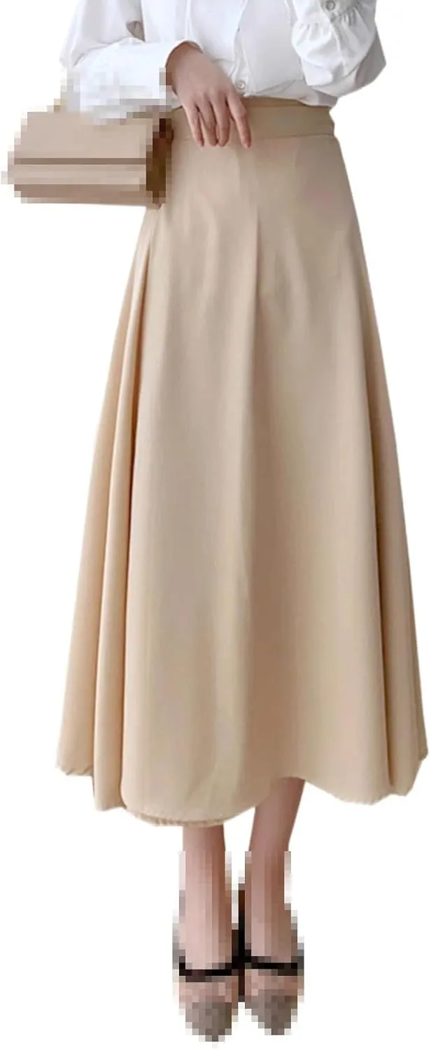 Mid-Length high-Waist Office Flared Skirt for Women,Summer,A-line Skirt