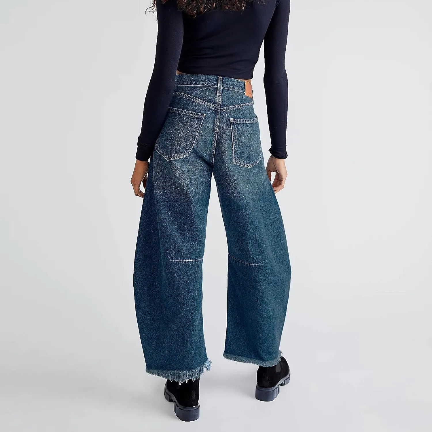 Mid Rise Barrel Jeans for Women Wide Leg Mid Waist Denim Pants Y2k Baggy Boyfriend Relax Fit Trouser Ankle Pants