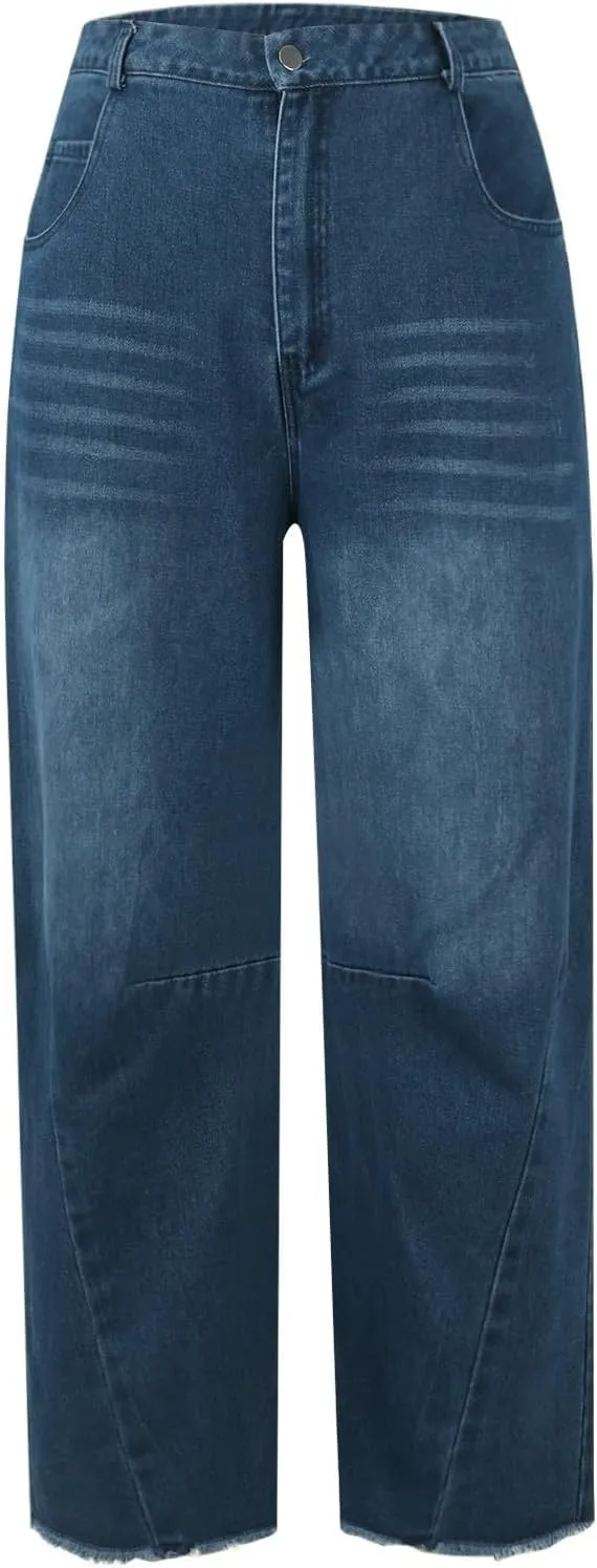 Mid Rise Barrel Jeans for Women Wide Leg Mid Waist Denim Pants Y2k Baggy Boyfriend Relax Fit Trouser Ankle Pants