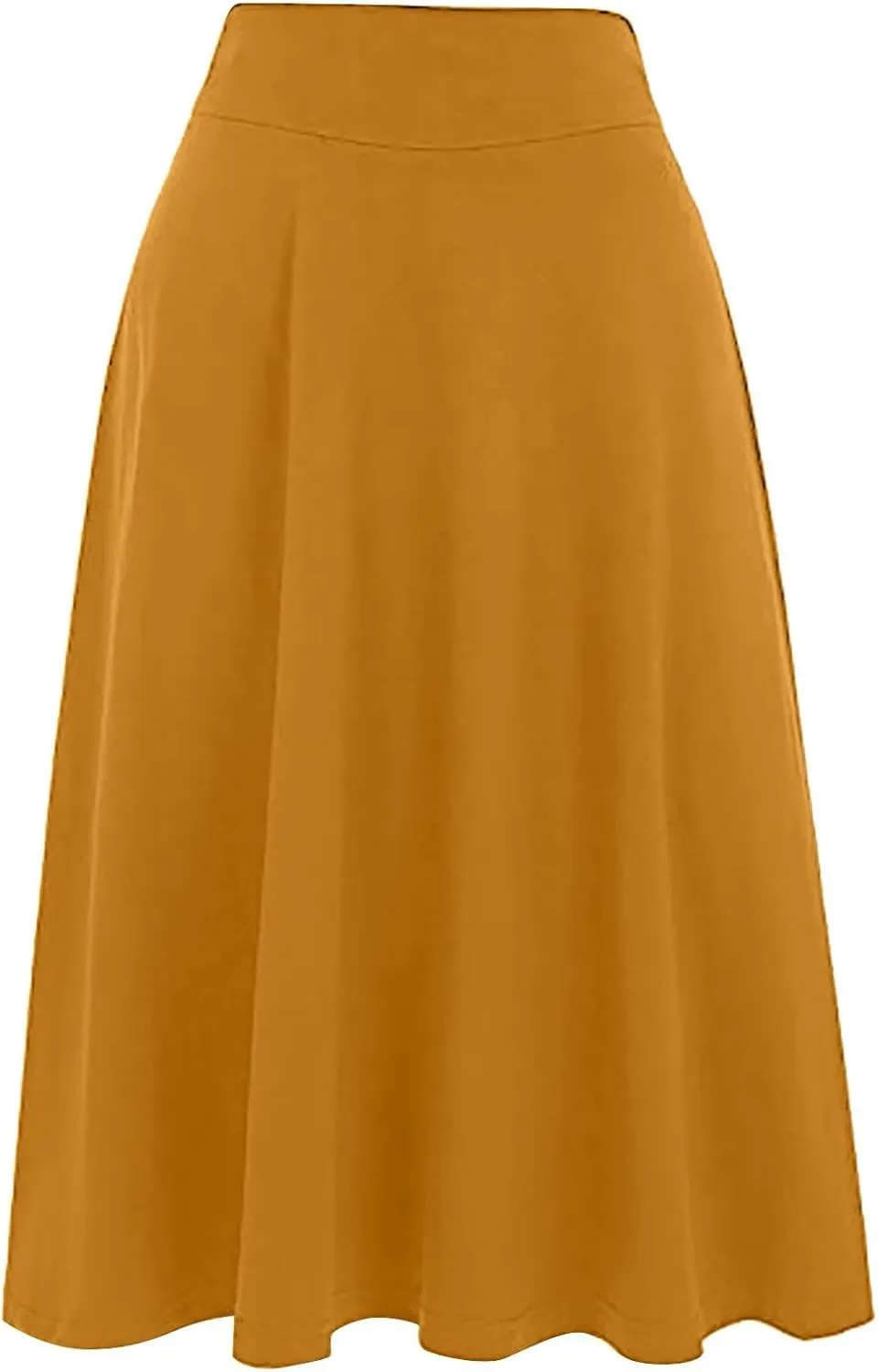 Midi Skirts for Women 2025 Summer Elastic High Waisted Ruffled Long Skirt Solid Color A Line Flared Skirts