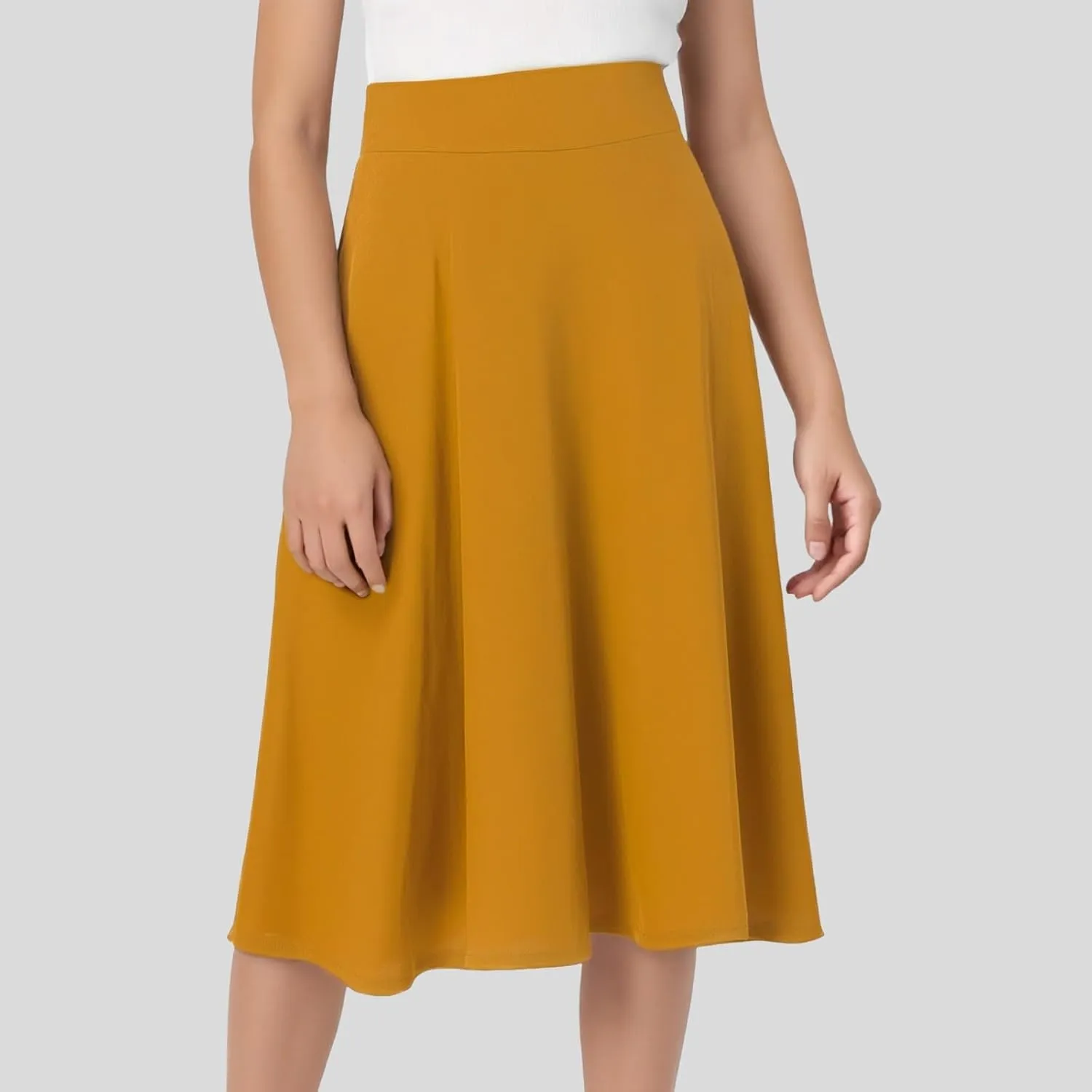 Midi Skirts for Women 2025 Summer Elastic High Waisted Ruffled Long Skirt Solid Color A Line Flared Skirts