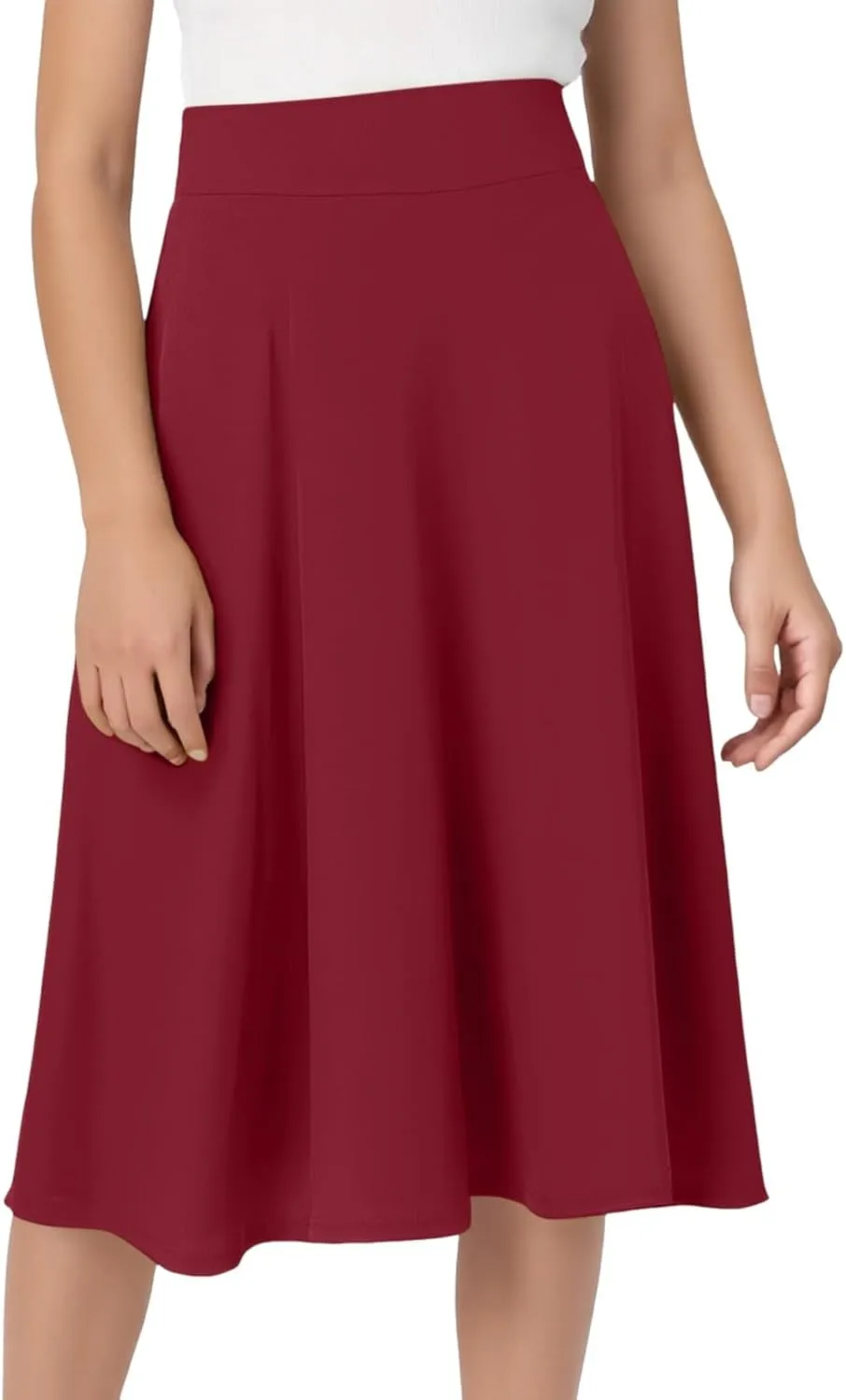 Midi Skirts for Women 2025 Summer Elastic High Waisted Ruffled Long Skirt Solid Color A Line Flared Skirts