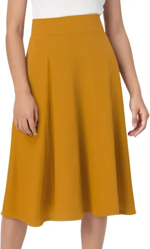 Midi Skirts for Women 2025 Summer Elastic High Waisted Ruffled Long Skirt Solid Color A Line Flared Skirts