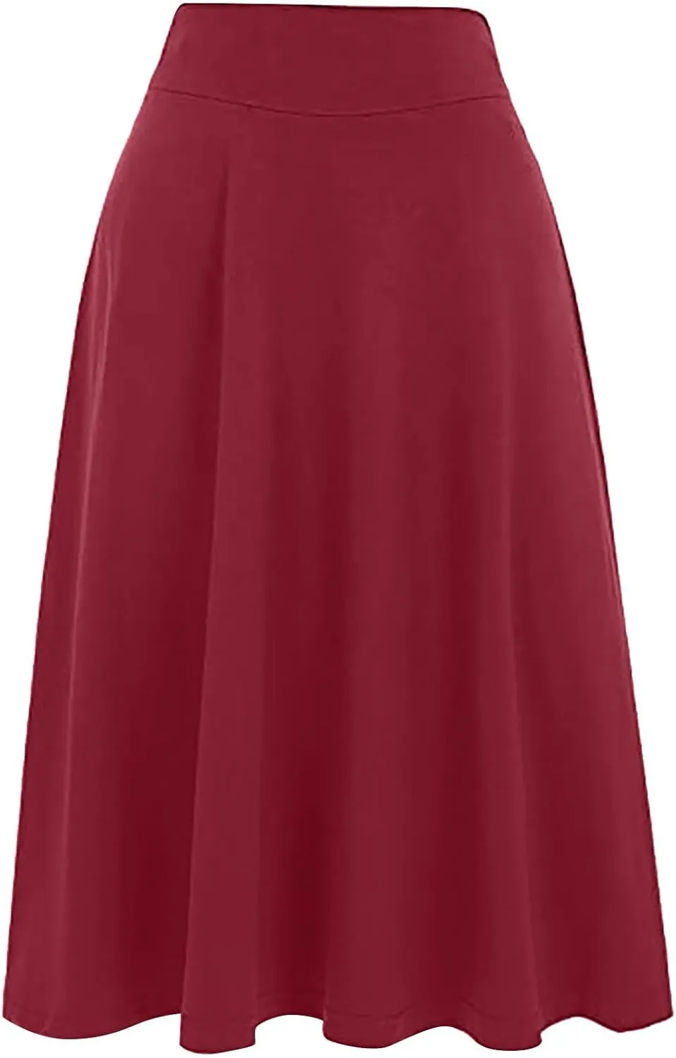 Midi Skirts for Women 2025 Summer Elastic High Waisted Ruffled Long Skirt Solid Color A Line Flared Skirts