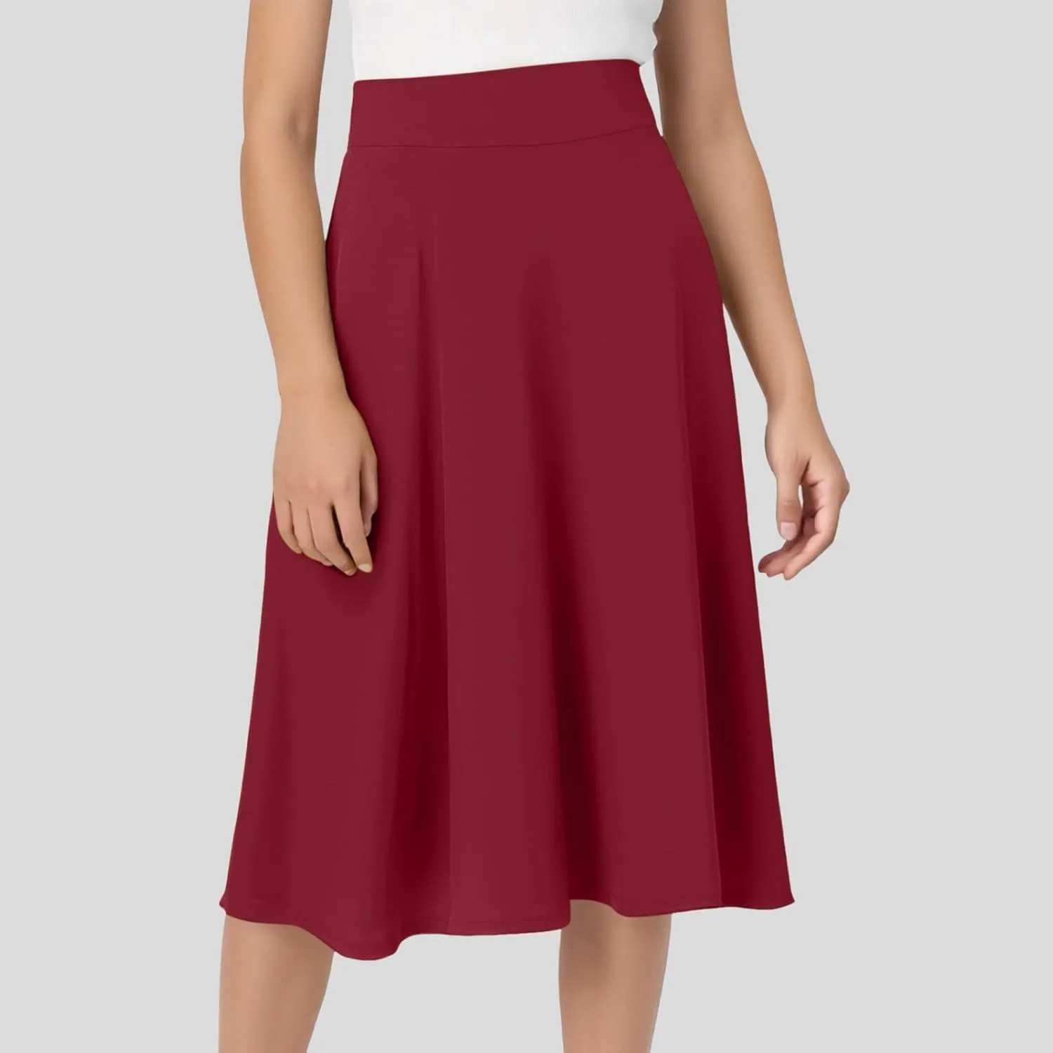 Midi Skirts for Women 2025 Summer Elastic High Waisted Ruffled Long Skirt Solid Color A Line Flared Skirts