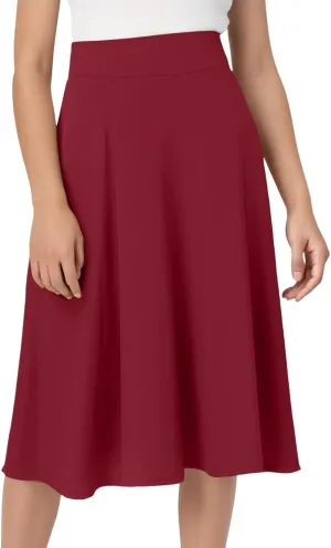 Midi Skirts for Women 2025 Summer Elastic High Waisted Ruffled Long Skirt Solid Color A Line Flared Skirts