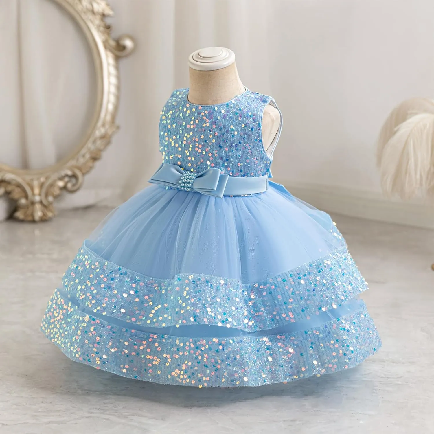 Miipat Baby Girl Pageant Dress Sequins Princess Dress Toddler Flower Wedding Birthday Party Gown Dresses 12 Months-4 Years