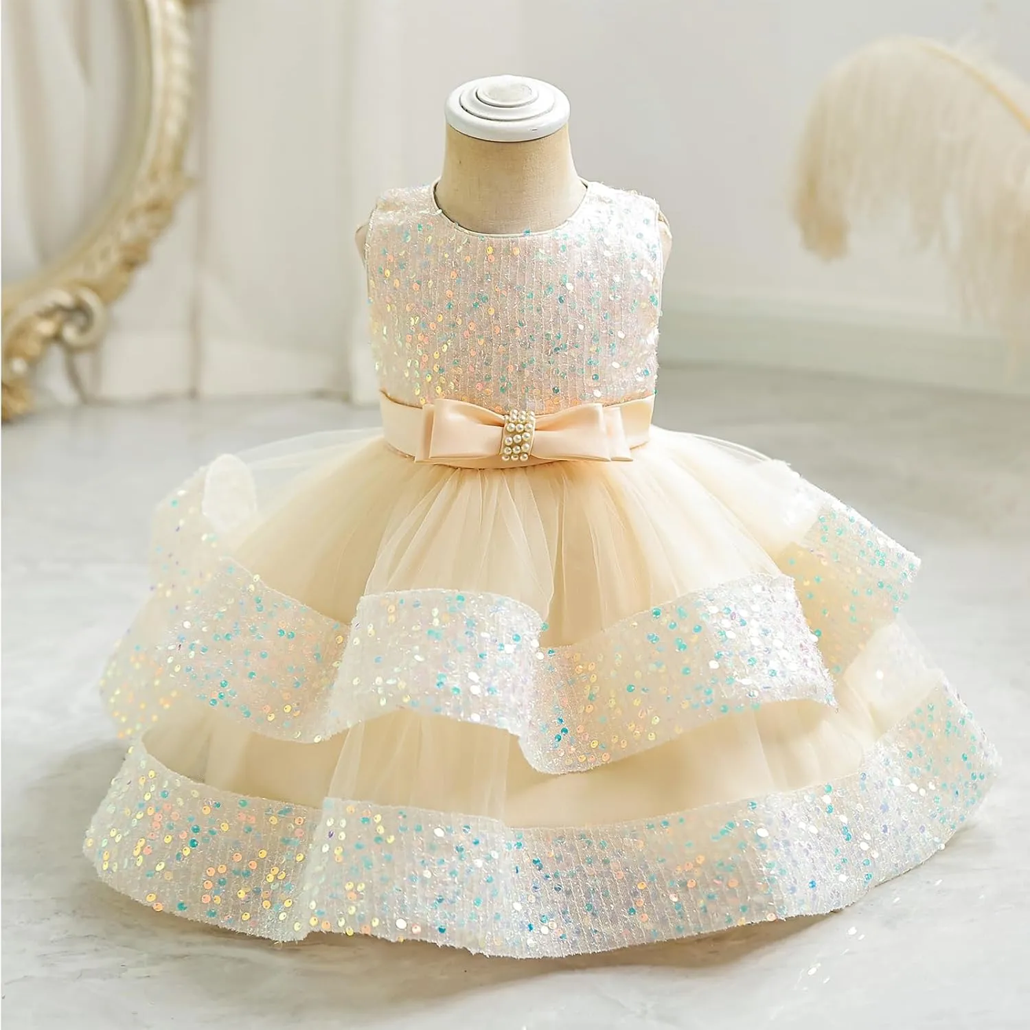 Miipat Baby Girl Pageant Dress Sequins Princess Dress Toddler Flower Wedding Birthday Party Gown Dresses 12 Months-4 Years