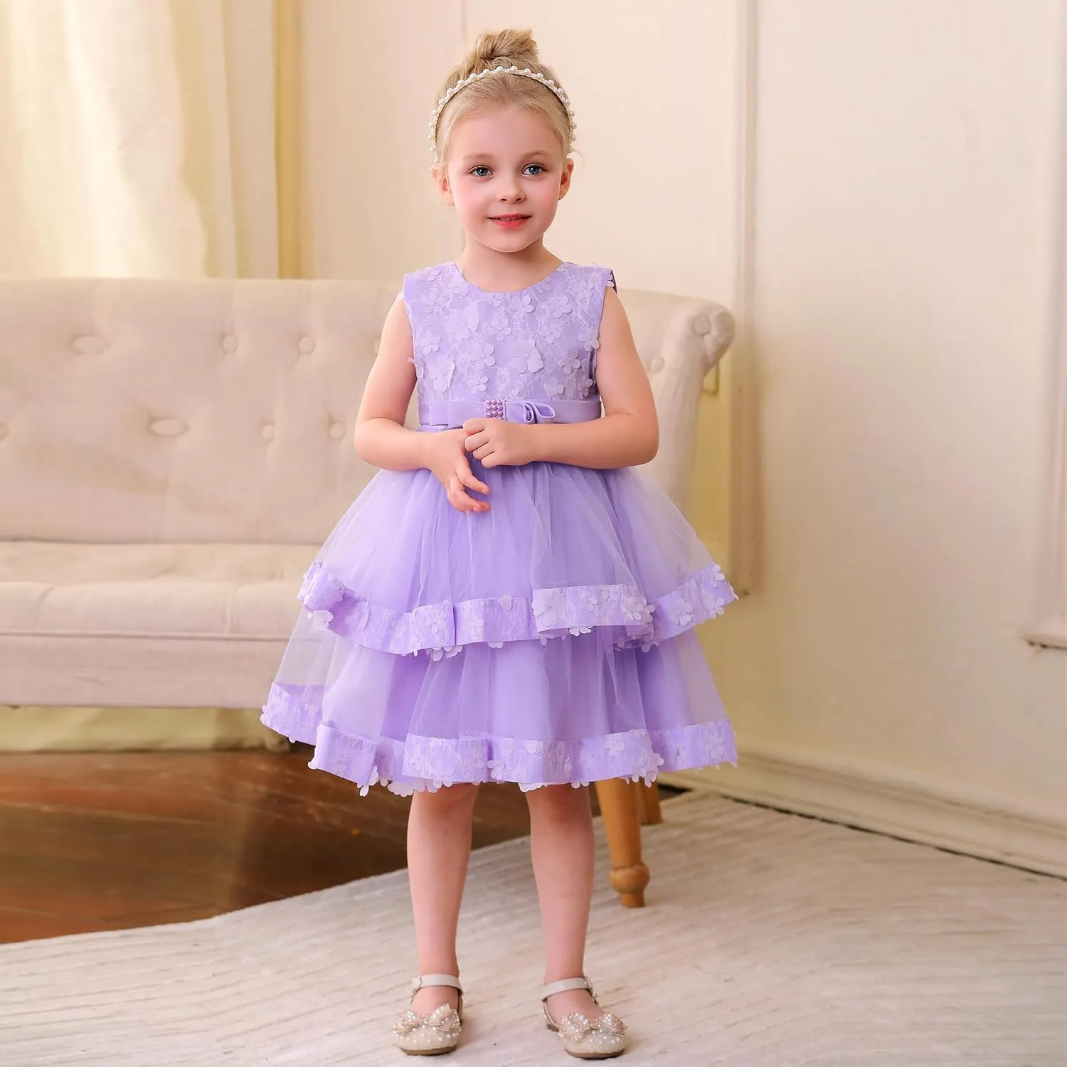 Miipat Baby Girl Pageant Dress Sequins Princess Dress Toddler Flower Wedding Birthday Party Gown Dresses 12 Months-4 Years