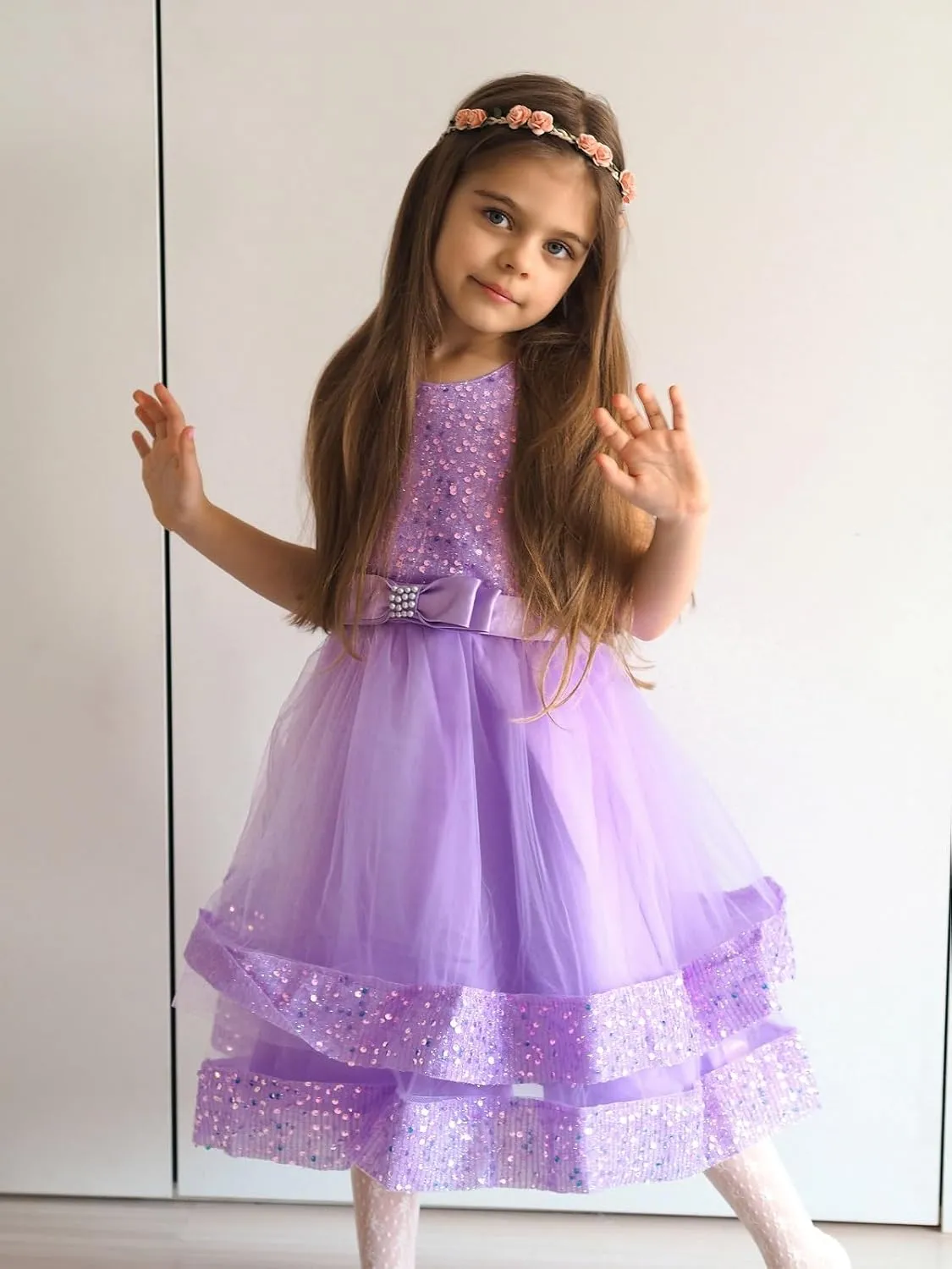 Miipat Baby Girl Pageant Dress Sequins Princess Dress Toddler Flower Wedding Birthday Party Gown Dresses 12 Months-4 Years