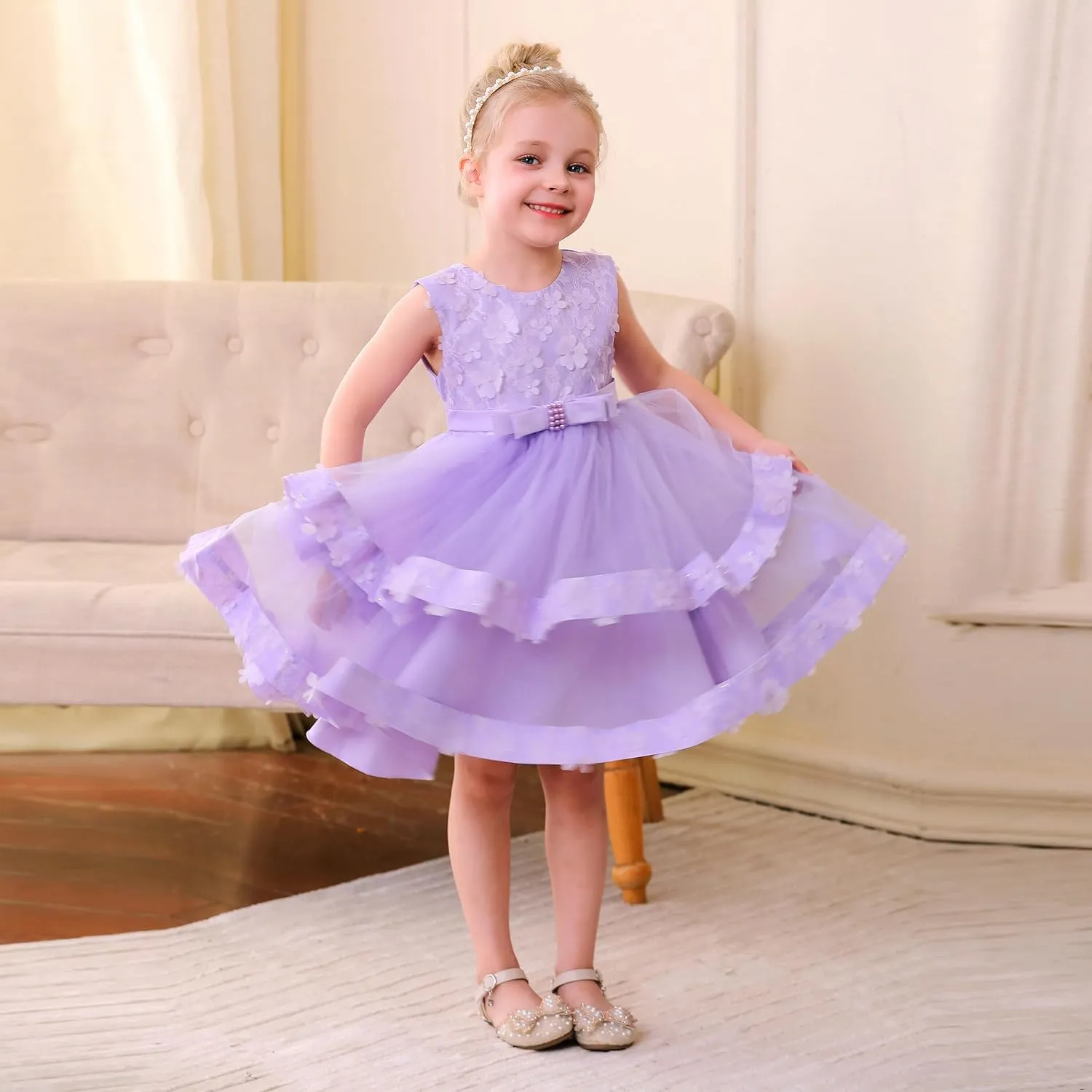 Miipat Baby Girl Pageant Dress Sequins Princess Dress Toddler Flower Wedding Birthday Party Gown Dresses 12 Months-4 Years