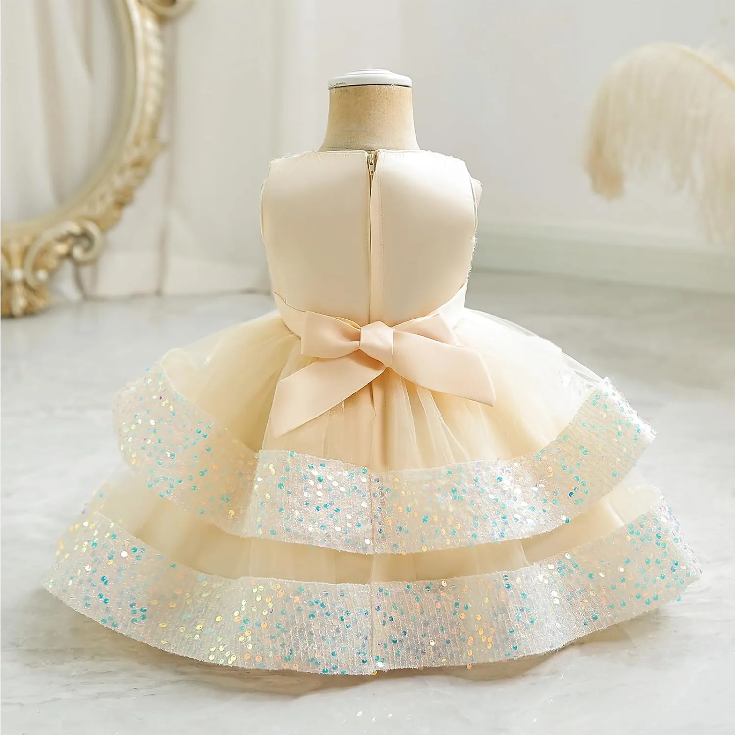 Miipat Baby Girl Pageant Dress Sequins Princess Dress Toddler Flower Wedding Birthday Party Gown Dresses 12 Months-4 Years