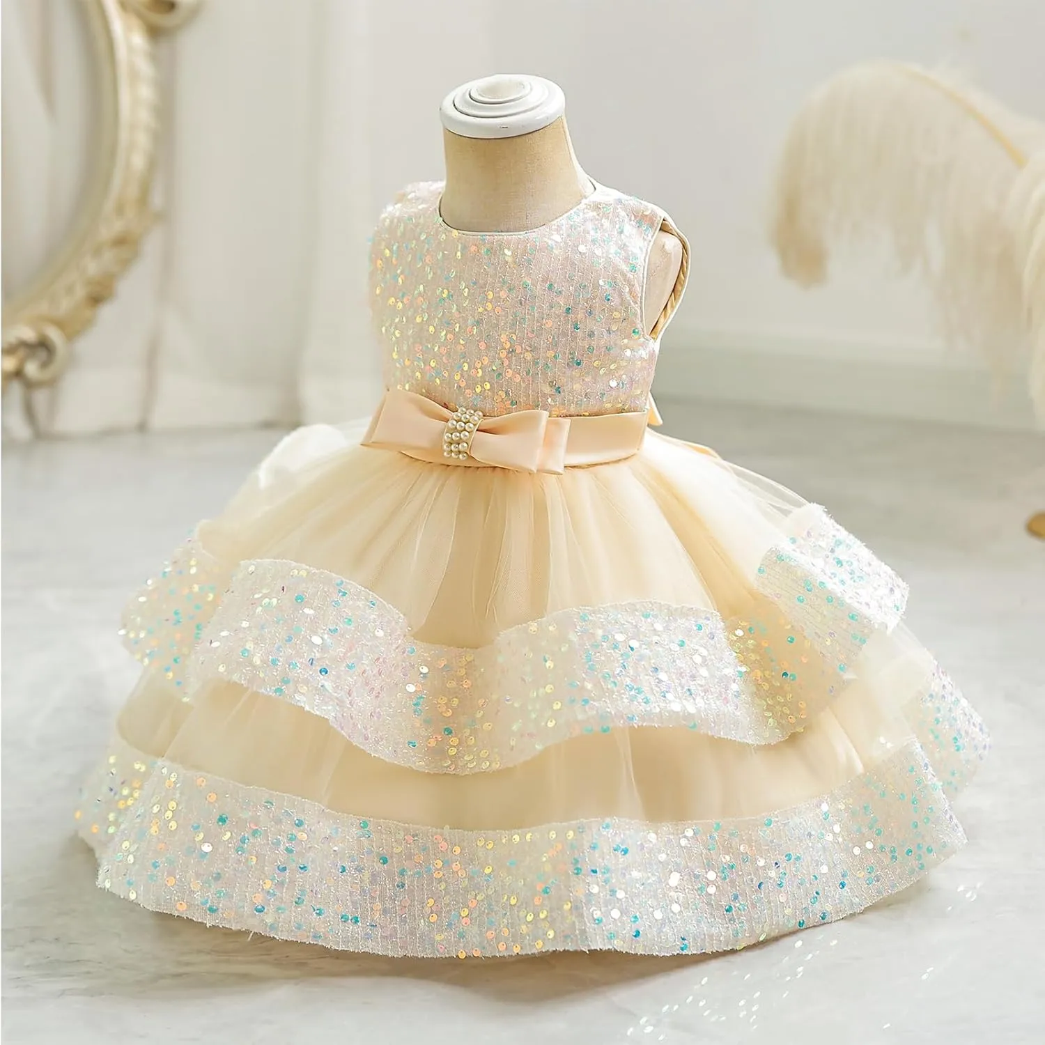 Miipat Baby Girl Pageant Dress Sequins Princess Dress Toddler Flower Wedding Birthday Party Gown Dresses 12 Months-4 Years