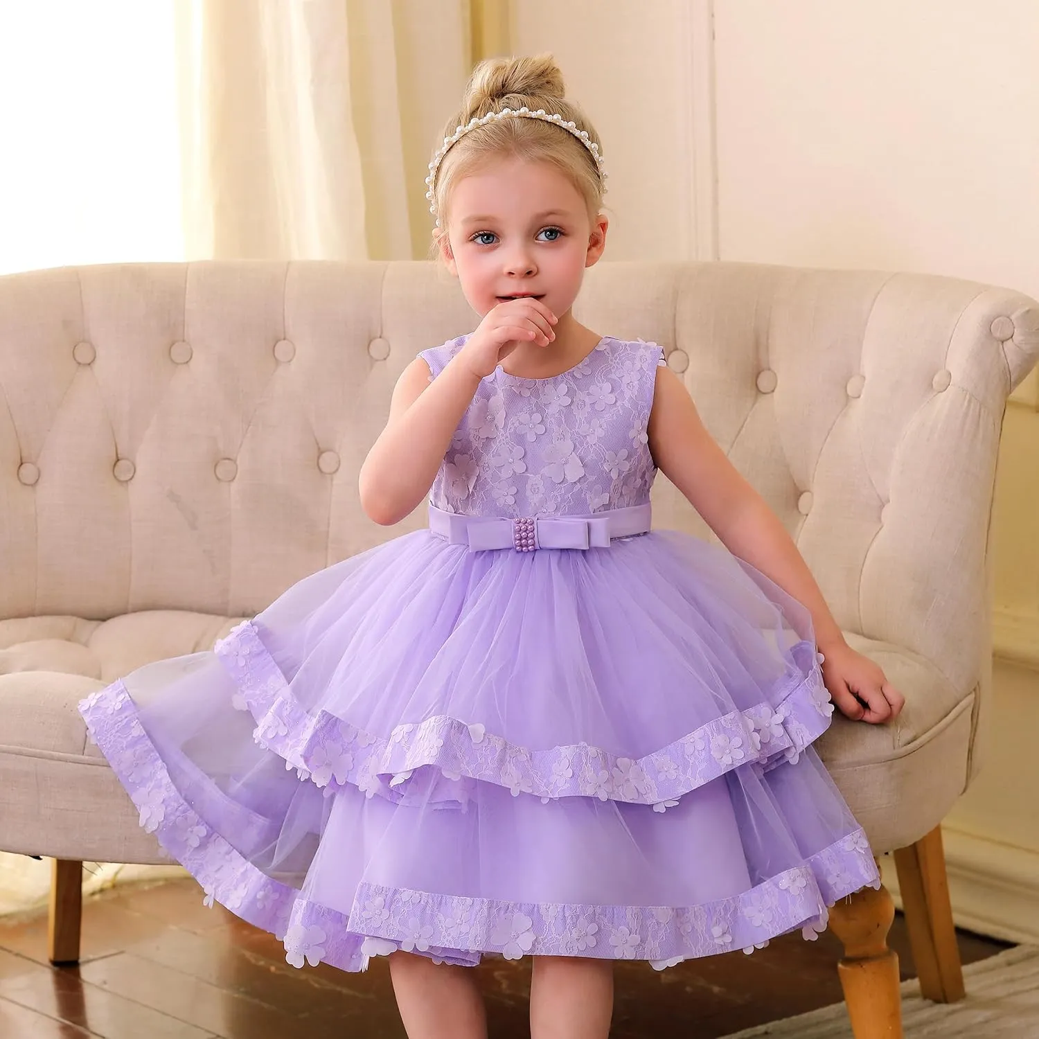 Miipat Baby Girl Pageant Dress Sequins Princess Dress Toddler Flower Wedding Birthday Party Gown Dresses 12 Months-4 Years