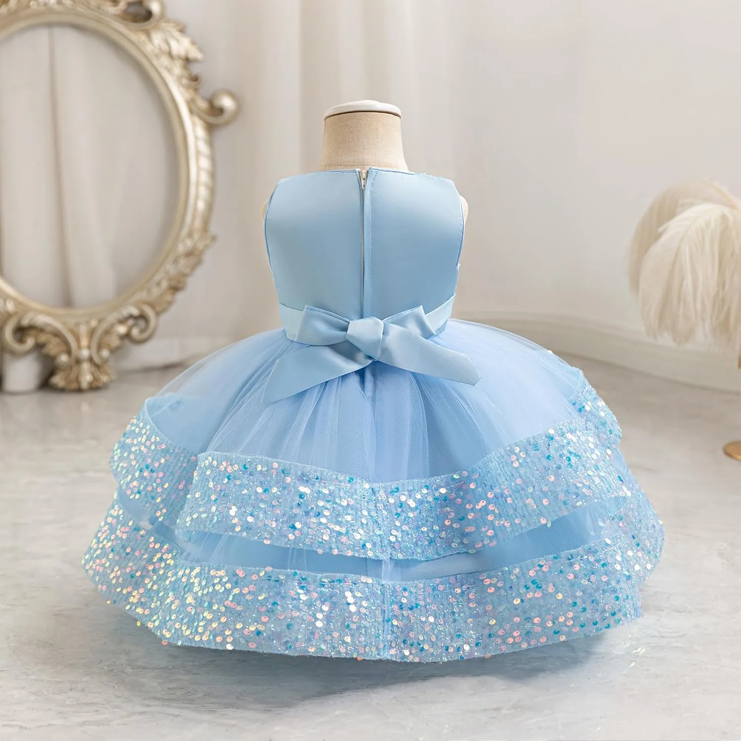 Miipat Baby Girl Pageant Dress Sequins Princess Dress Toddler Flower Wedding Birthday Party Gown Dresses 12 Months-4 Years