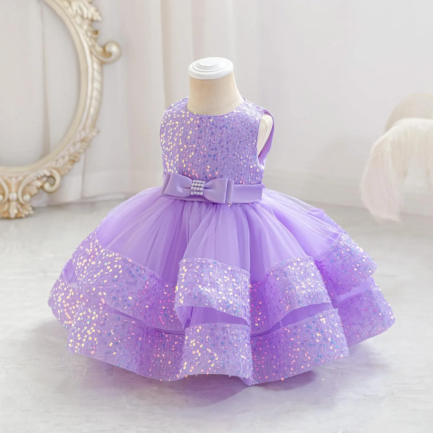 Miipat Baby Girl Pageant Dress Sequins Princess Dress Toddler Flower Wedding Birthday Party Gown Dresses 12 Months-4 Years