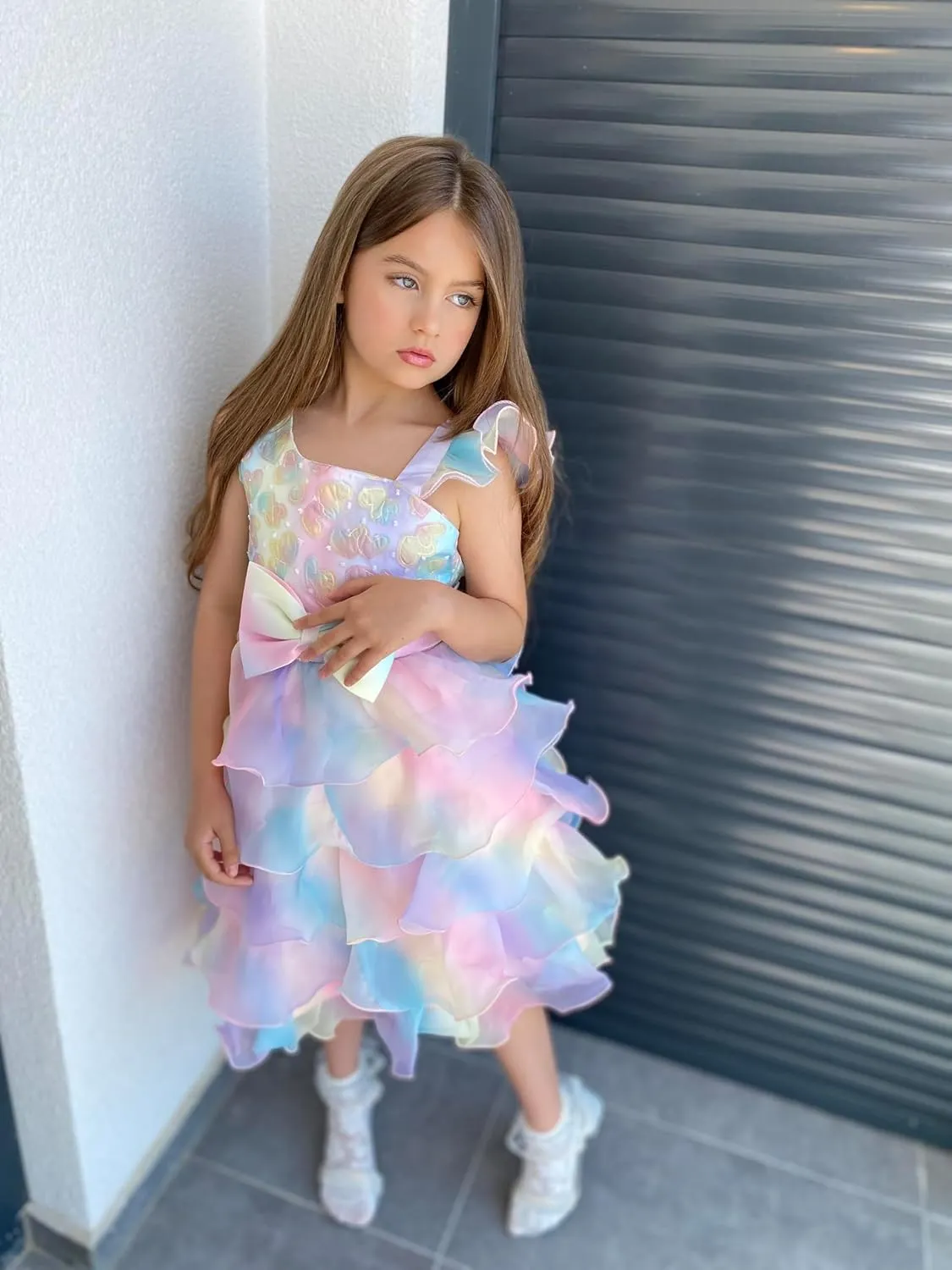 Miipat Girls Pageant Party Dress Ruffle Flower Kids Wedding Ball Gown Sequin Formal Princess Dress 4-9 Years
