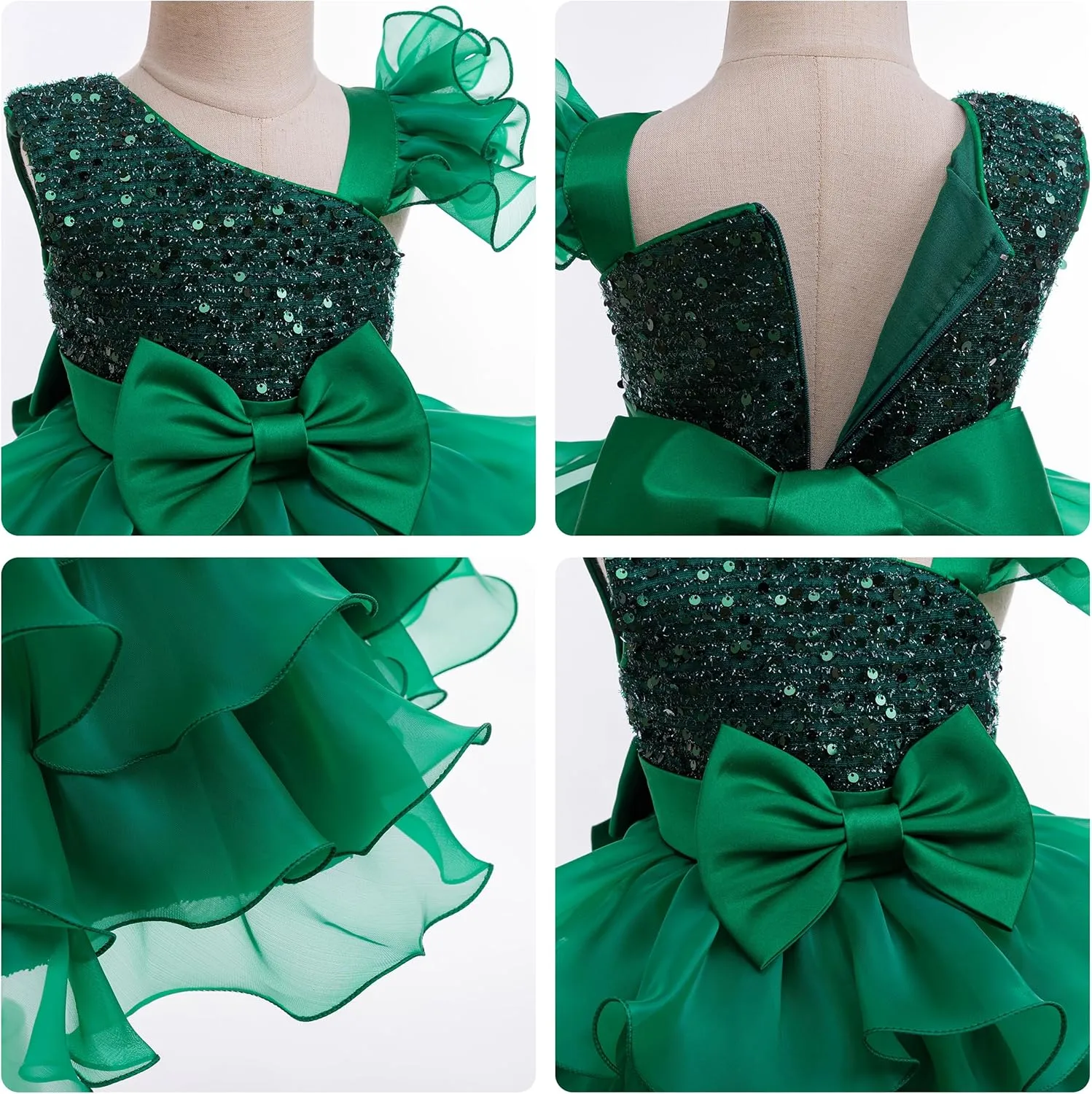 Miipat Girls Pageant Party Dress Ruffle Flower Kids Wedding Ball Gown Sequin Formal Princess Dress 4-9 Years