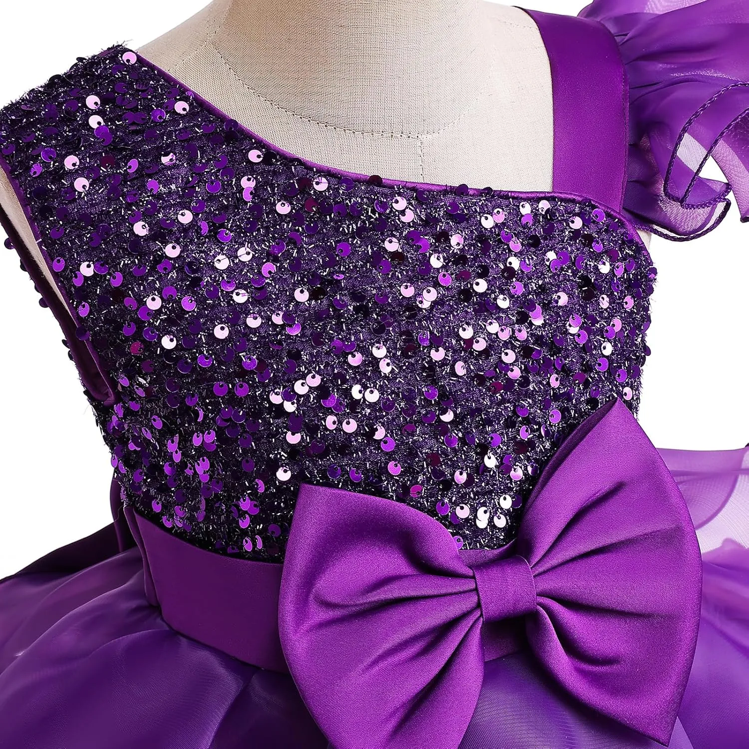 Miipat Girls Pageant Party Dress Ruffle Flower Kids Wedding Ball Gown Sequin Formal Princess Dress 4-9 Years