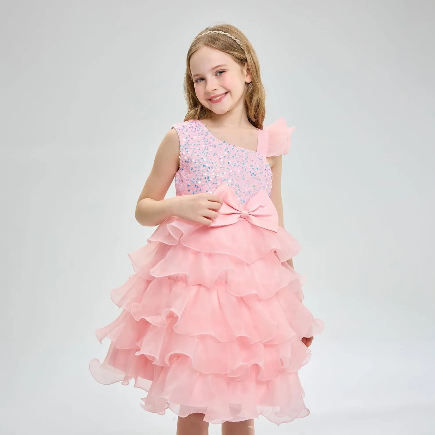 Miipat Girls Pageant Party Dress Ruffle Flower Kids Wedding Ball Gown Sequin Formal Princess Dress 4-9 Years