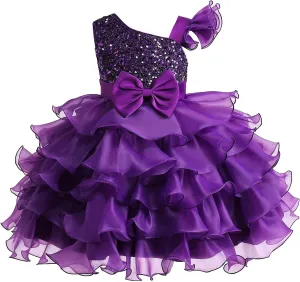Miipat Girls Pageant Party Dress Ruffle Flower Kids Wedding Ball Gown Sequin Formal Princess Dress 4-9 Years