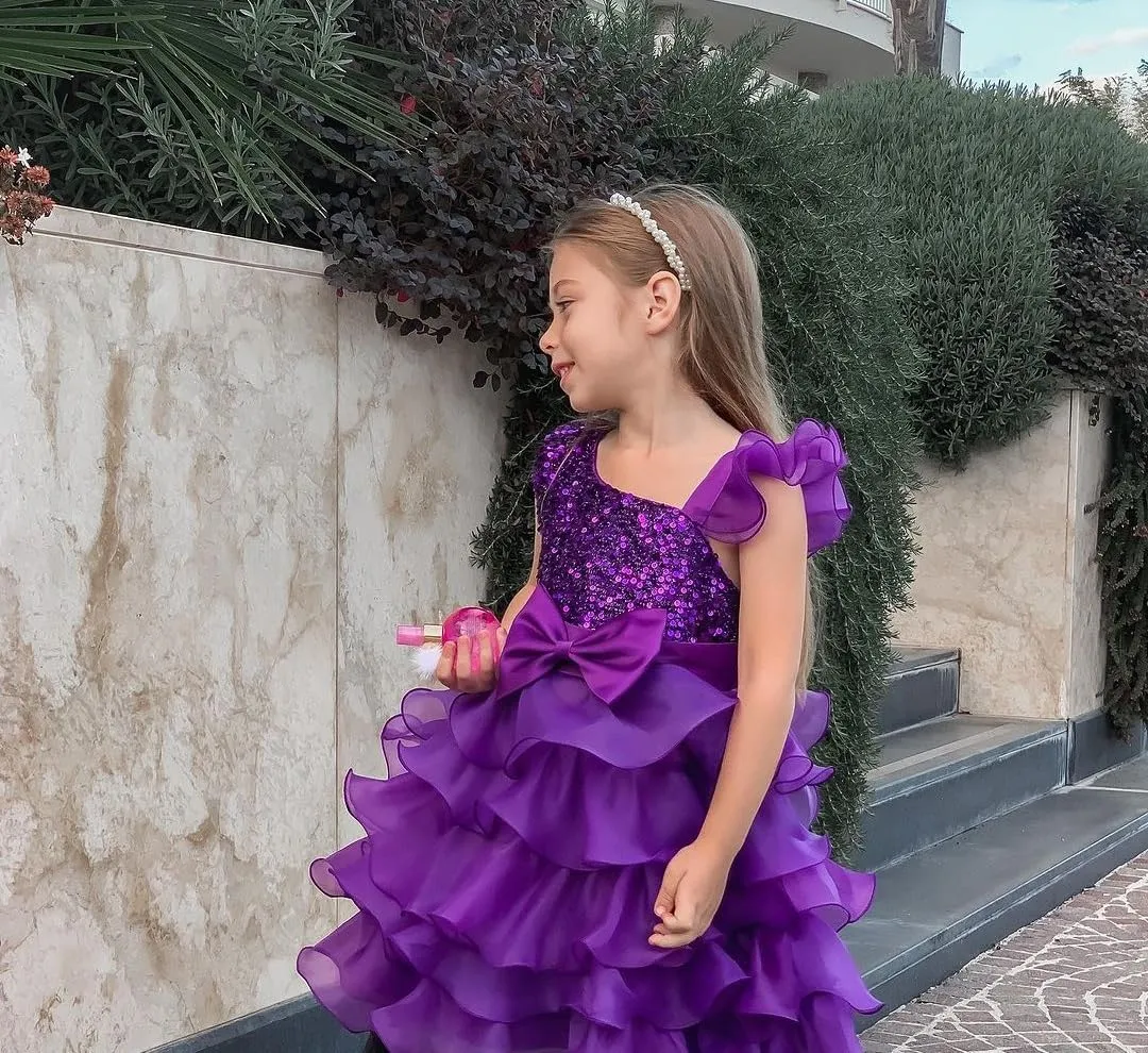 Miipat Girls Pageant Party Dress Ruffle Flower Kids Wedding Ball Gown Sequin Formal Princess Dress 4-9 Years