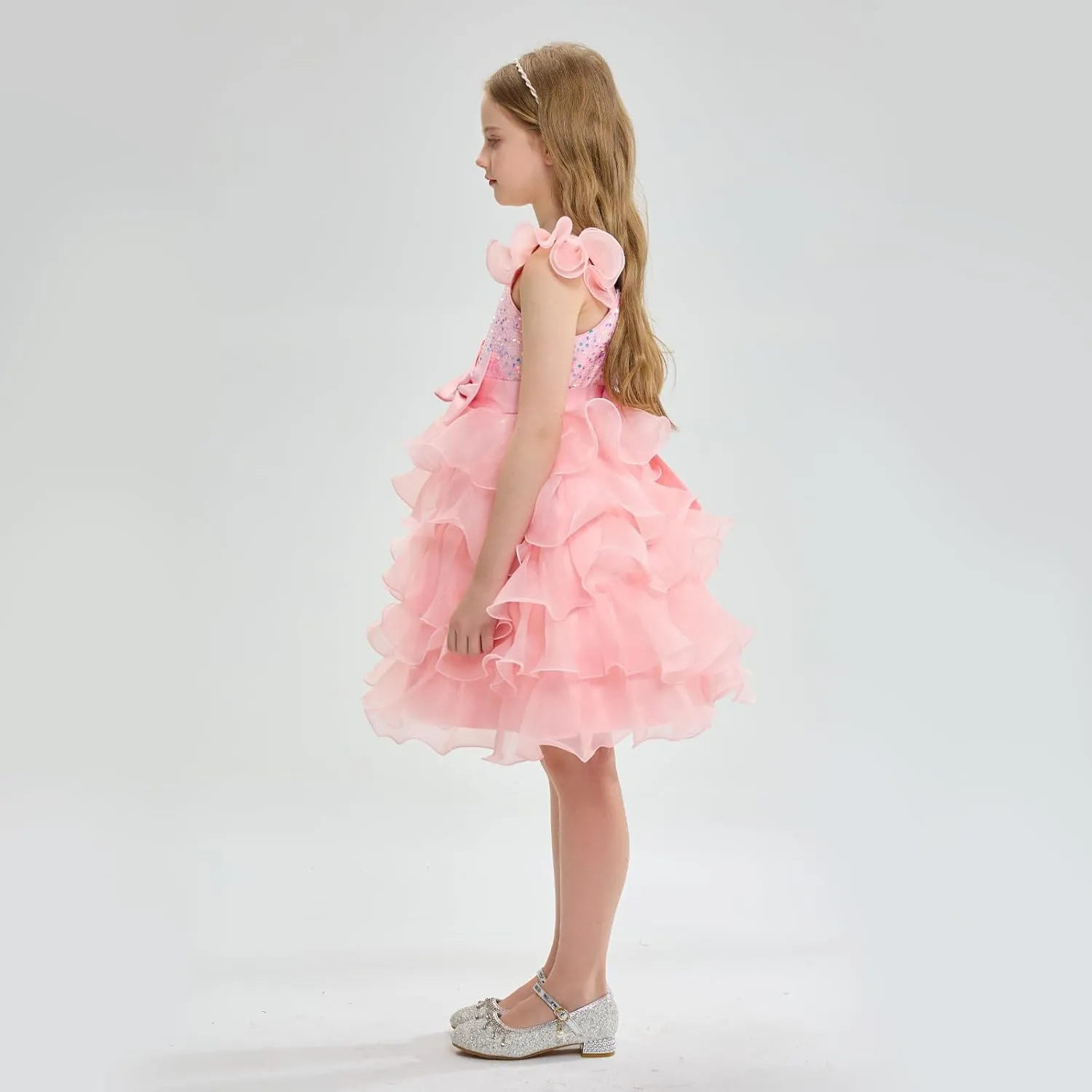 Miipat Girls Pageant Party Dress Ruffle Flower Kids Wedding Ball Gown Sequin Formal Princess Dress 4-9 Years