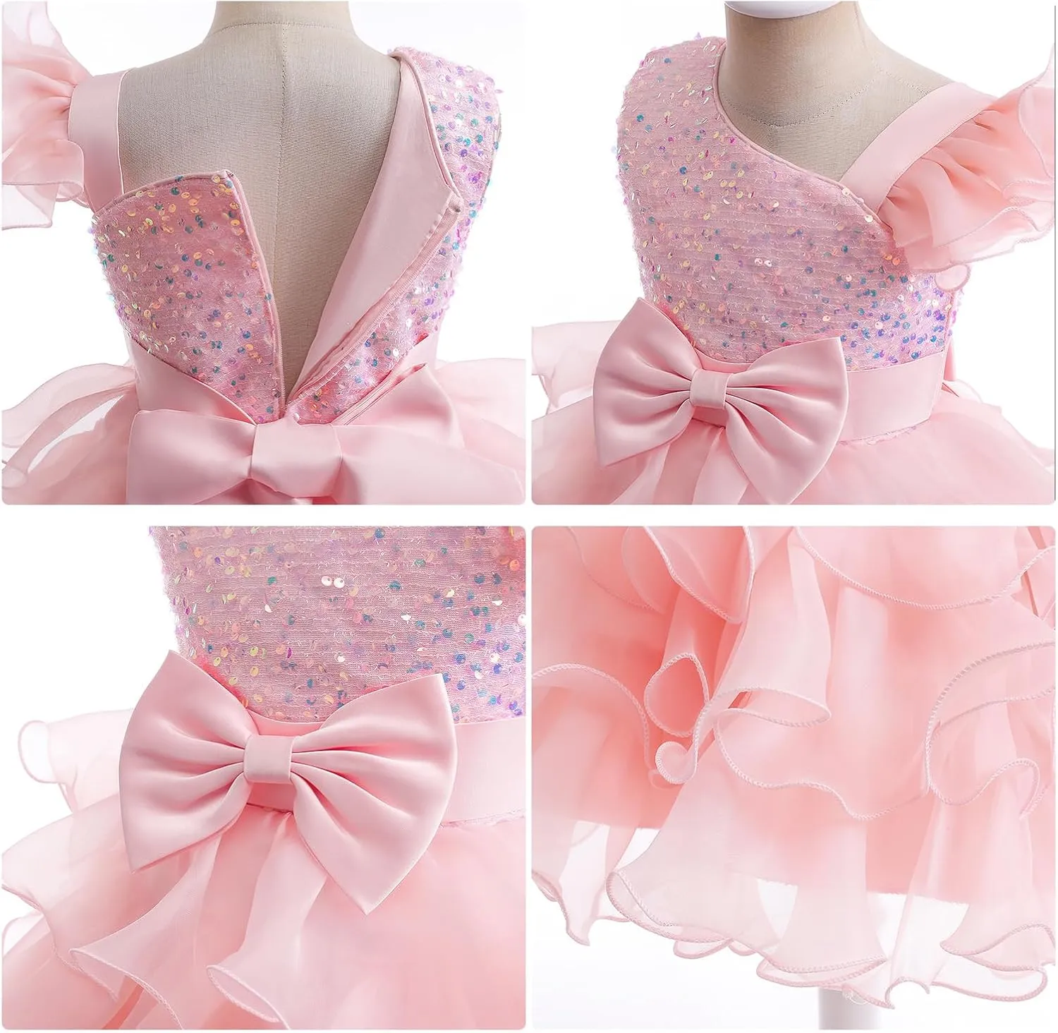 Miipat Girls Pageant Party Dress Ruffle Flower Kids Wedding Ball Gown Sequin Formal Princess Dress 4-9 Years