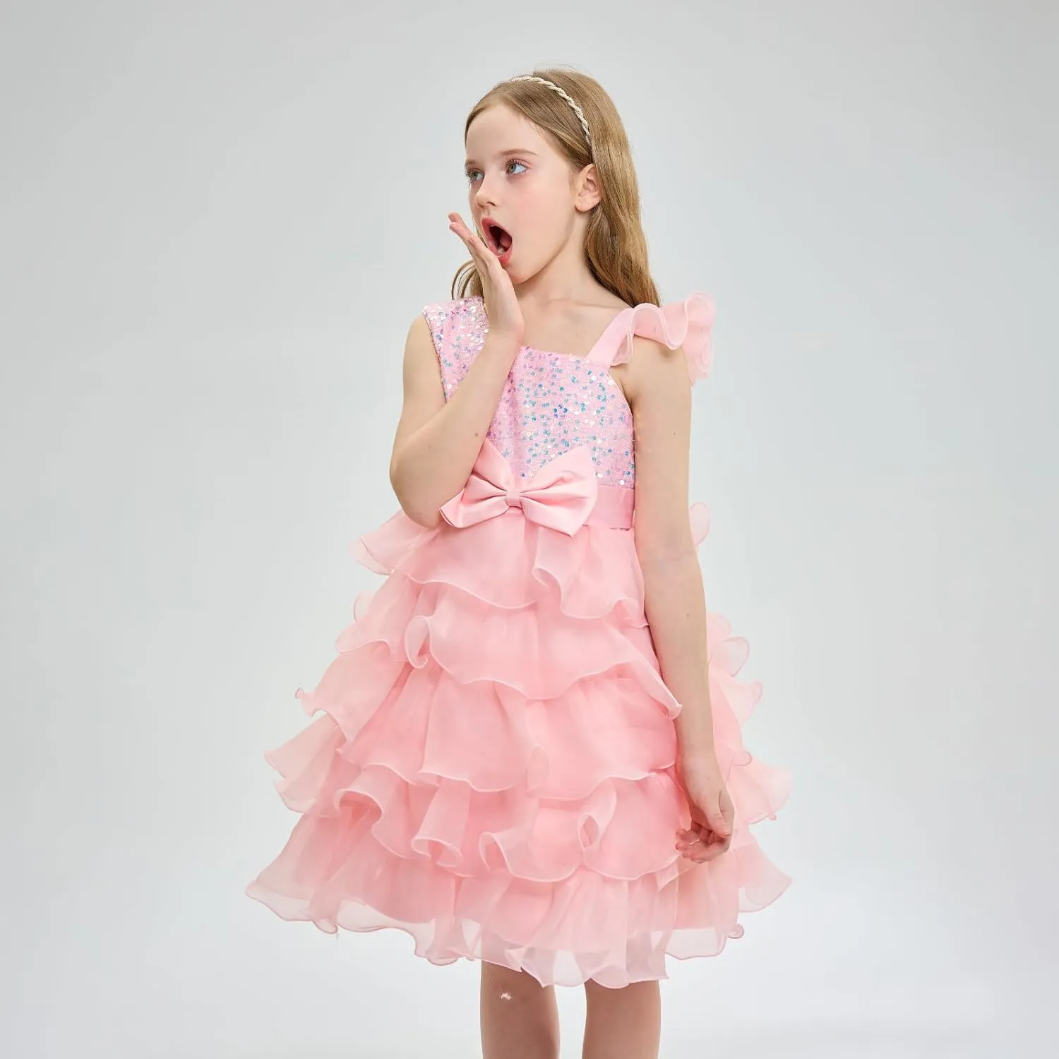 Miipat Girls Pageant Party Dress Ruffle Flower Kids Wedding Ball Gown Sequin Formal Princess Dress 4-9 Years