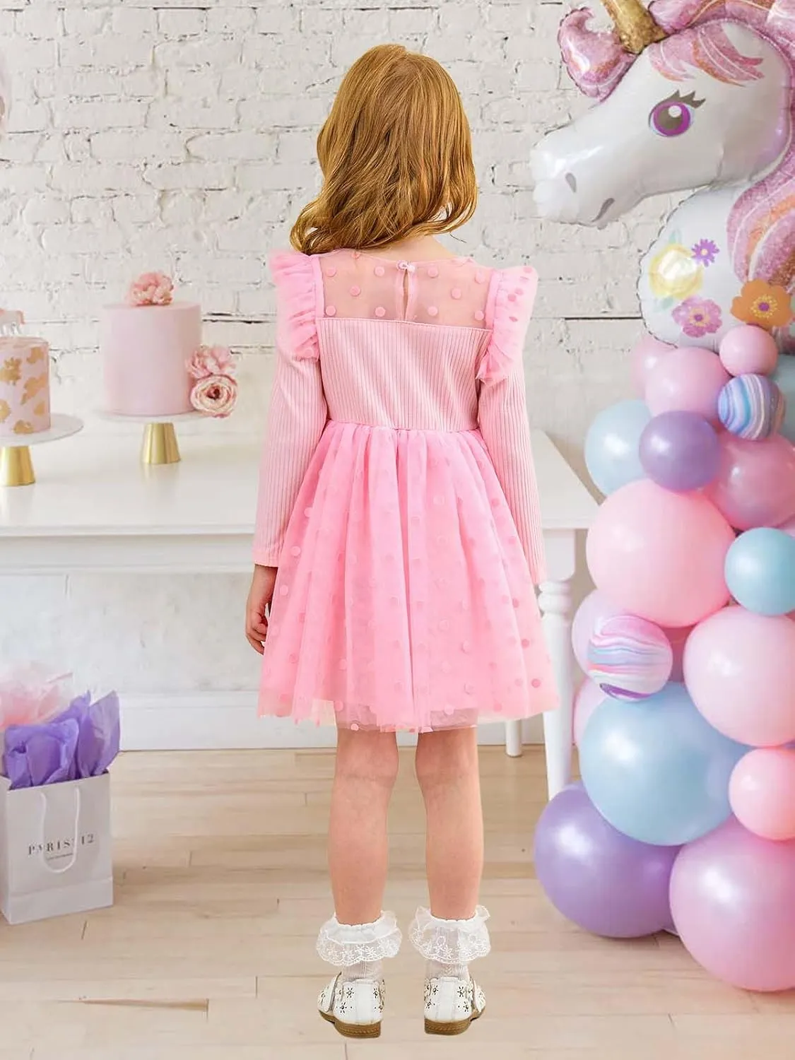 Miipat Toddler Girls Tulle Dress Long Sleeve Tutu Dress Little Kids Ruffle Party Princess Dress