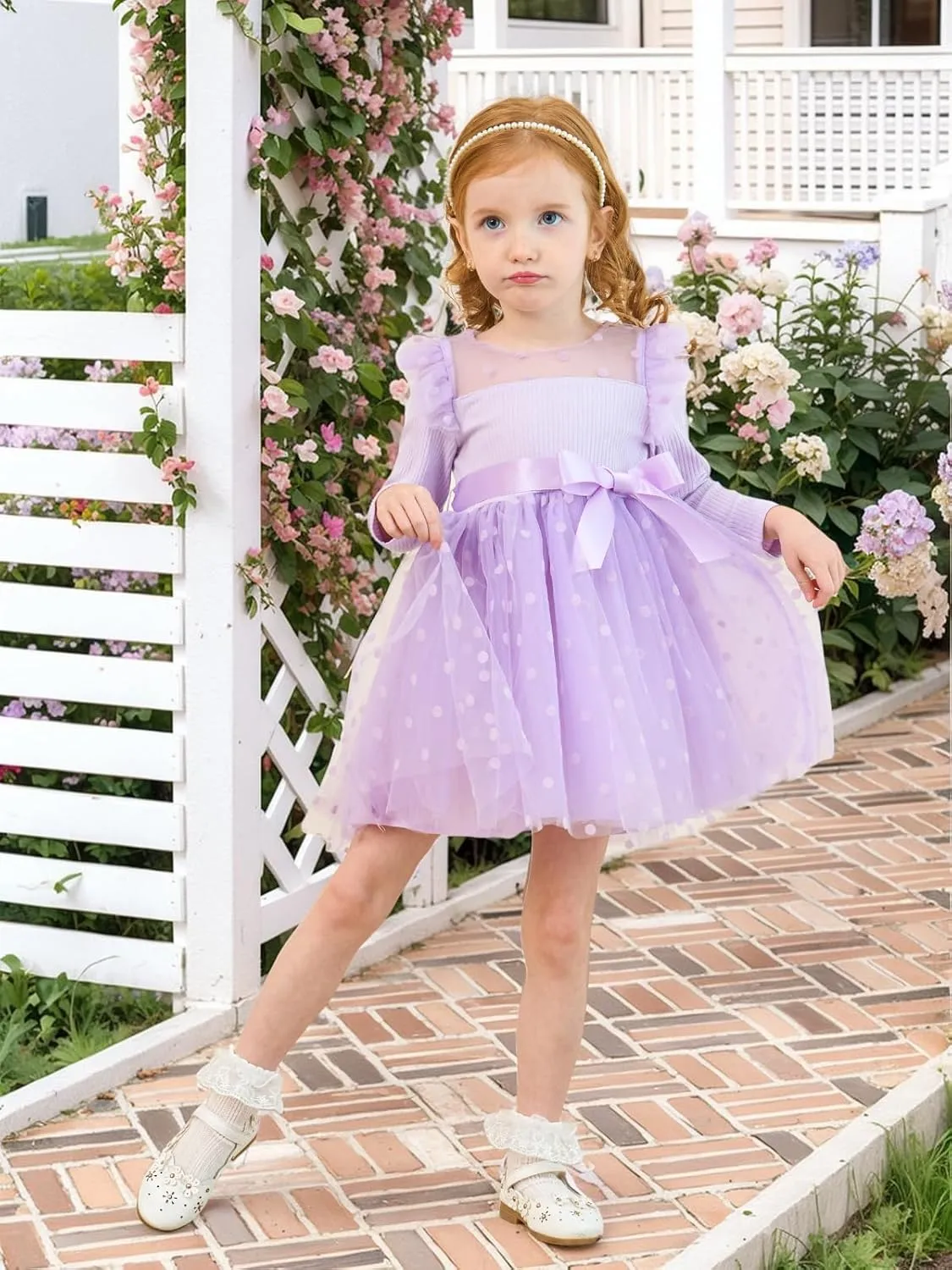 Miipat Toddler Girls Tulle Dress Long Sleeve Tutu Dress Little Kids Ruffle Party Princess Dress