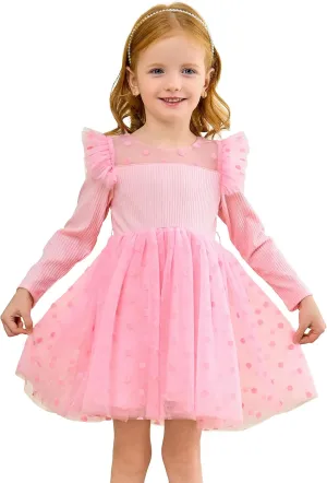 Miipat Toddler Girls Tulle Dress Long Sleeve Tutu Dress Little Kids Ruffle Party Princess Dress