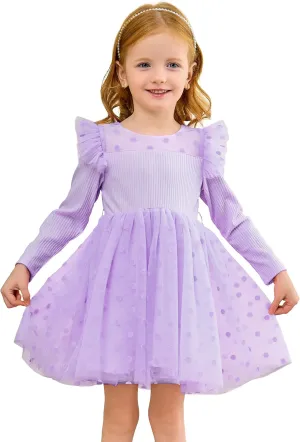 Miipat Toddler Girls Tulle Dress Long Sleeve Tutu Dress Little Kids Ruffle Party Princess Dress