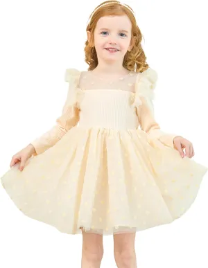 Miipat Toddler Girls Tulle Dress Long Sleeve Tutu Dress Little Kids Ruffle Party Princess Dress