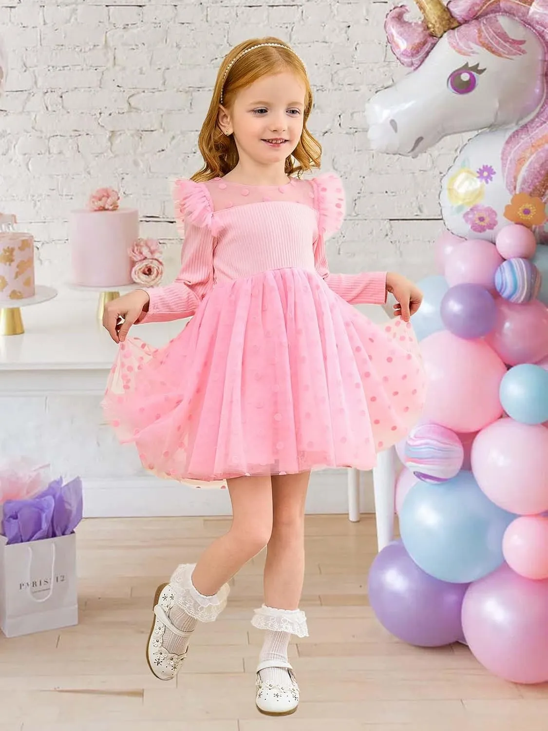 Miipat Toddler Girls Tulle Dress Long Sleeve Tutu Dress Little Kids Ruffle Party Princess Dress