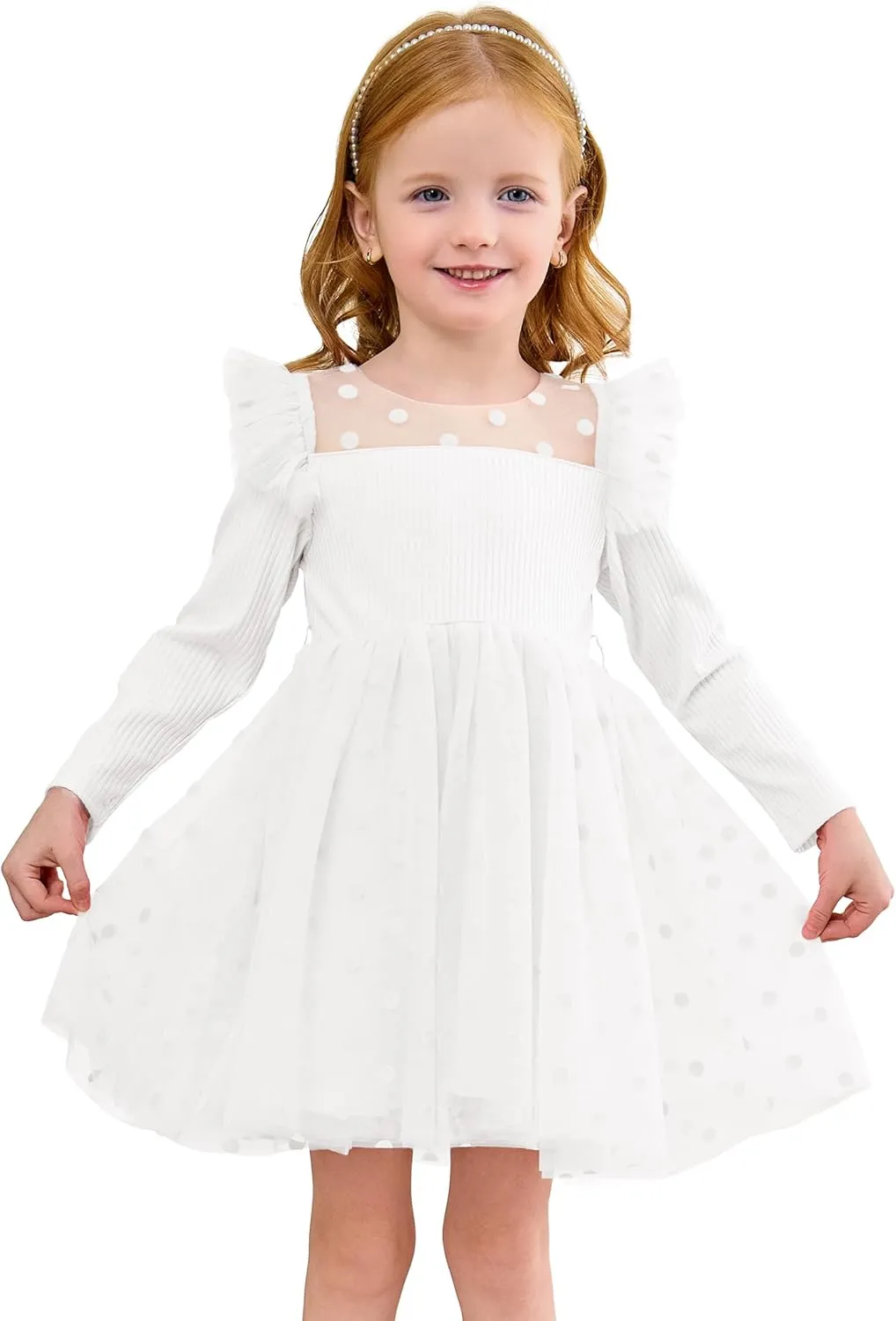 Miipat Toddler Girls Tulle Dress Long Sleeve Tutu Dress Little Kids Ruffle Party Princess Dress