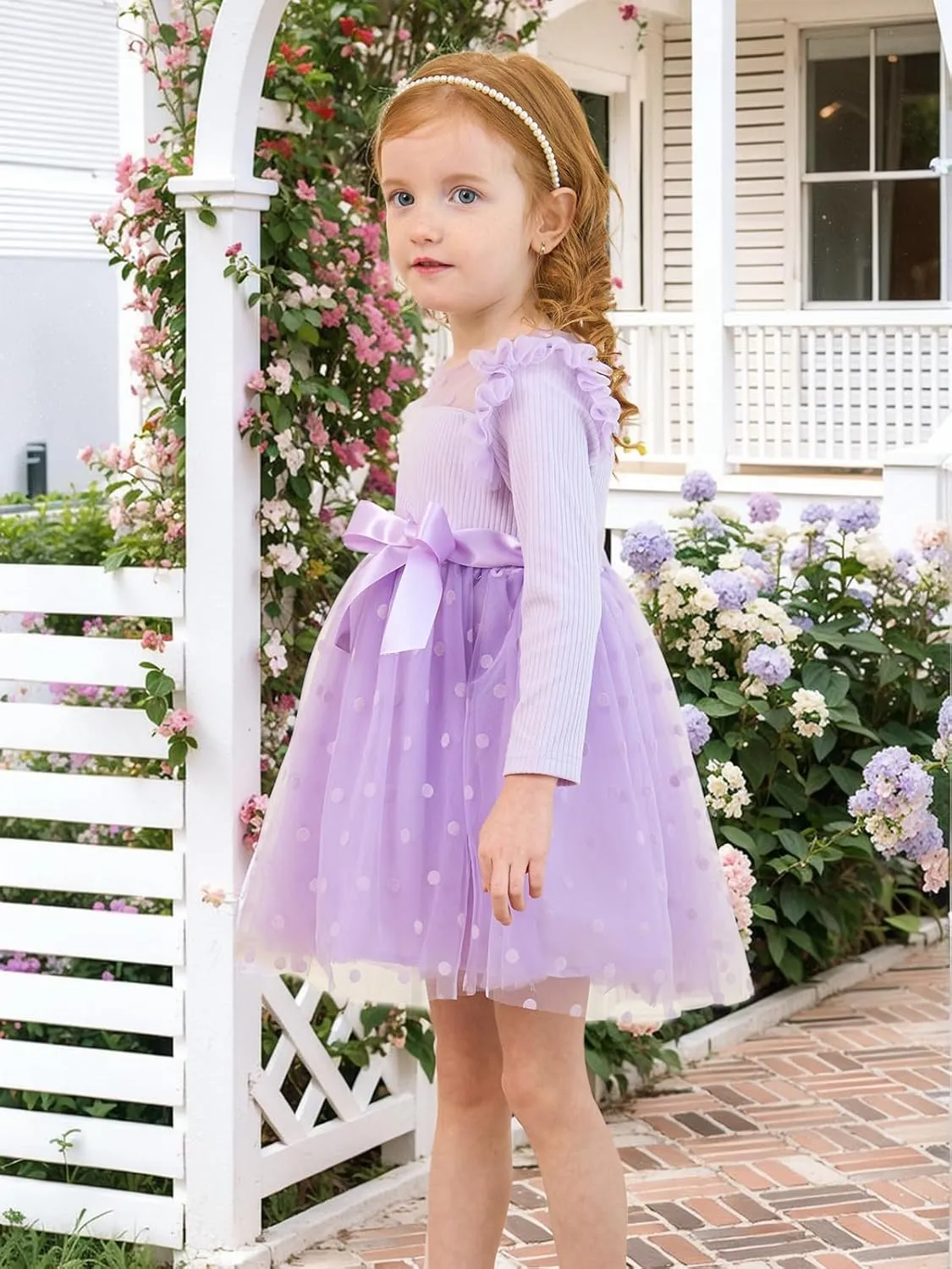 Miipat Toddler Girls Tulle Dress Long Sleeve Tutu Dress Little Kids Ruffle Party Princess Dress