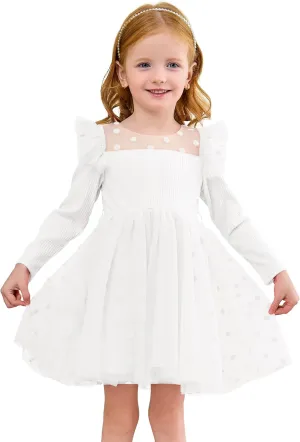 Miipat Toddler Girls Tulle Dress Long Sleeve Tutu Dress Little Kids Ruffle Party Princess Dress
