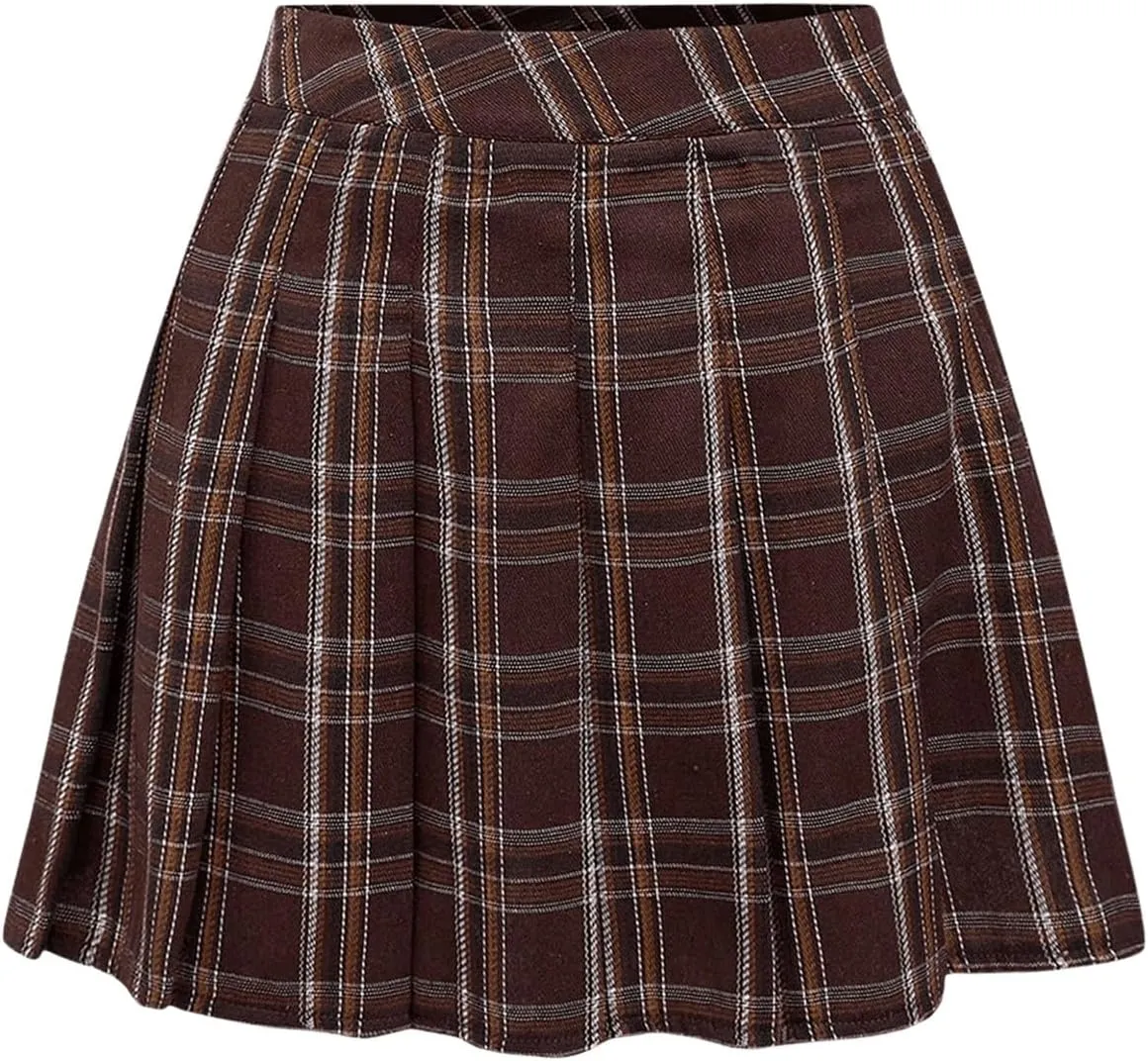 Milumia Women's Plaid Pleated A Line Skirt High Waisted Skater Short Mini Skirts