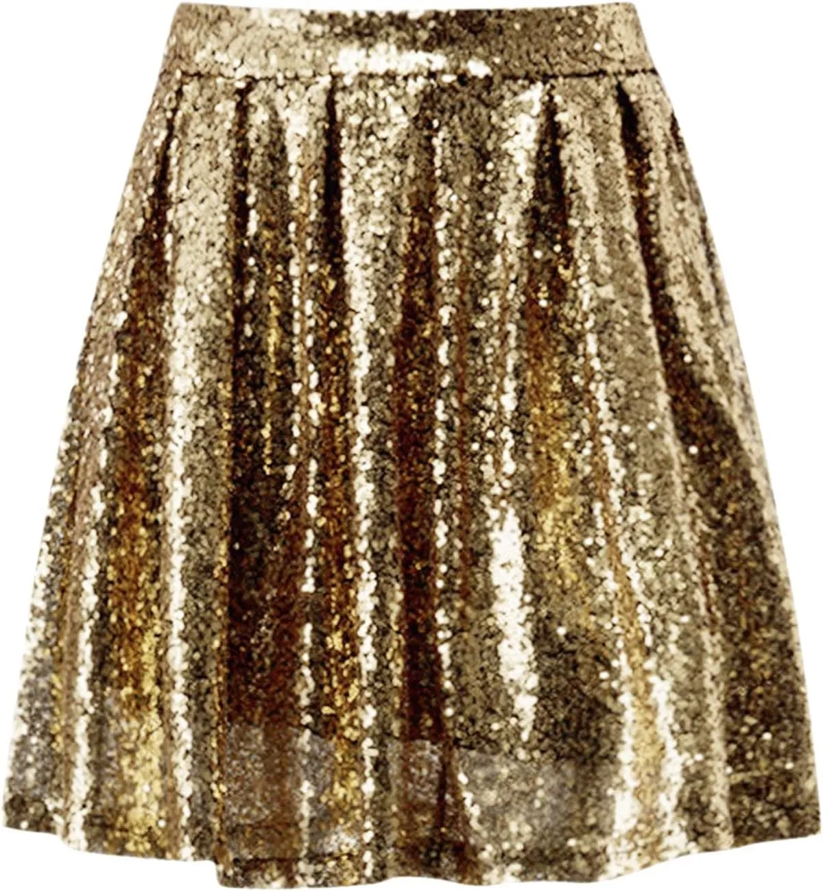 Mini Skirt Women's Fashion High Waist Pleated Solid Color Short Skirt Loose Sequin Skirt Flowy Sexy Mini Skirt