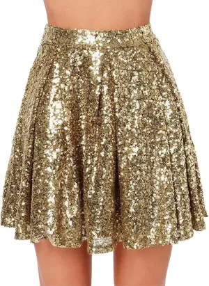 Mini Skirt Women's Fashion High Waist Pleated Solid Color Short Skirt Loose Sequin Skirt Flowy Sexy Mini Skirt