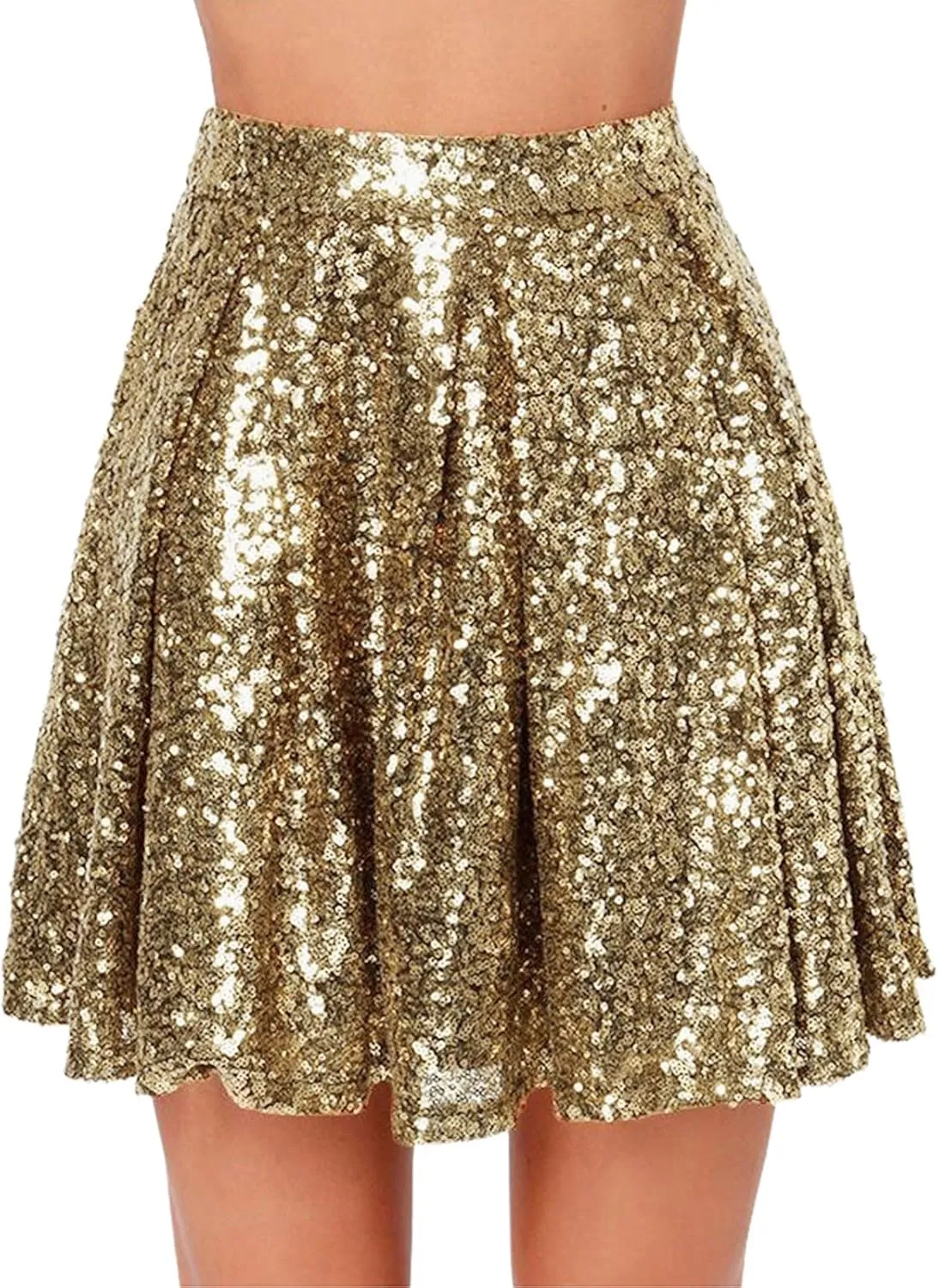 Mini Skirt Women's Fashion High Waist Pleated Solid Color Short Skirt Loose Sequin Skirt Flowy Sexy Mini Skirt