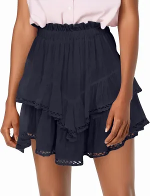Mini Skirts for Women Summer Casual Boho Flowy High Waist Skirt Fashion Layered Ruffle Hem Beach Mini Short